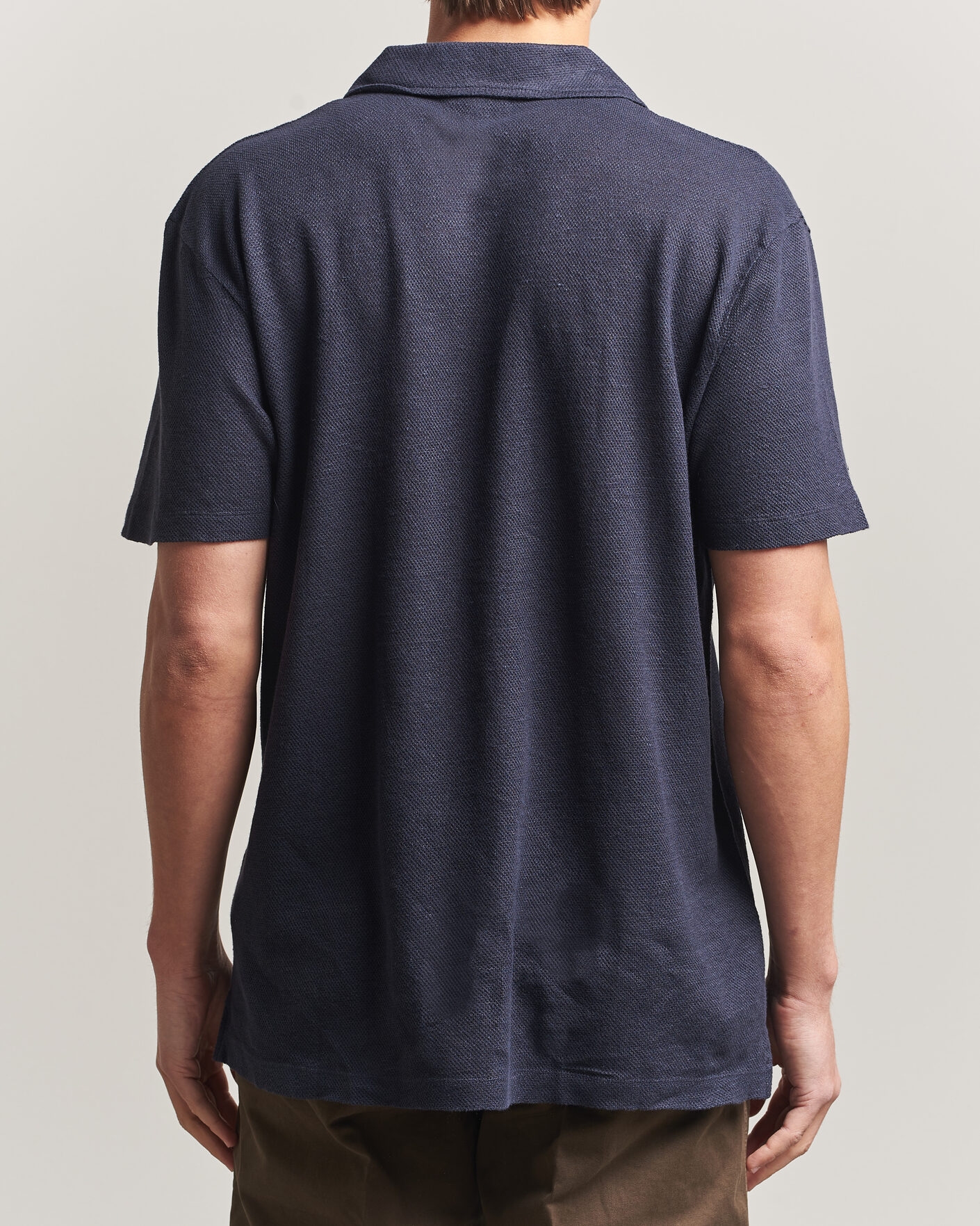Herre | Polotrøjer | Sunspel | Cotton/Linen Pique Polo Navy