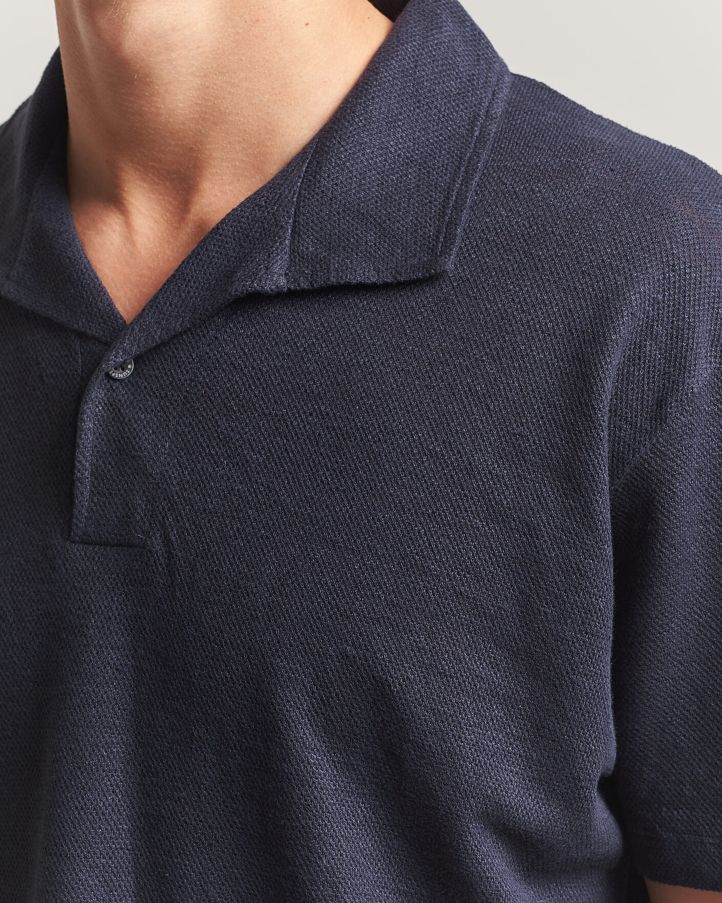Herre | Polotrøjer | Sunspel | Cotton/Linen Pique Polo Navy