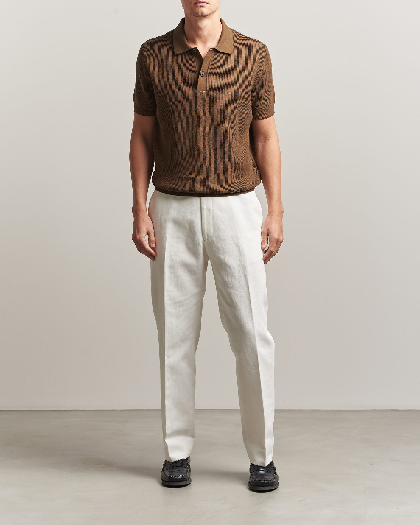 Herre | Polotrøjer | Sunspel | Knitted Cotton Rib Polo Bronze