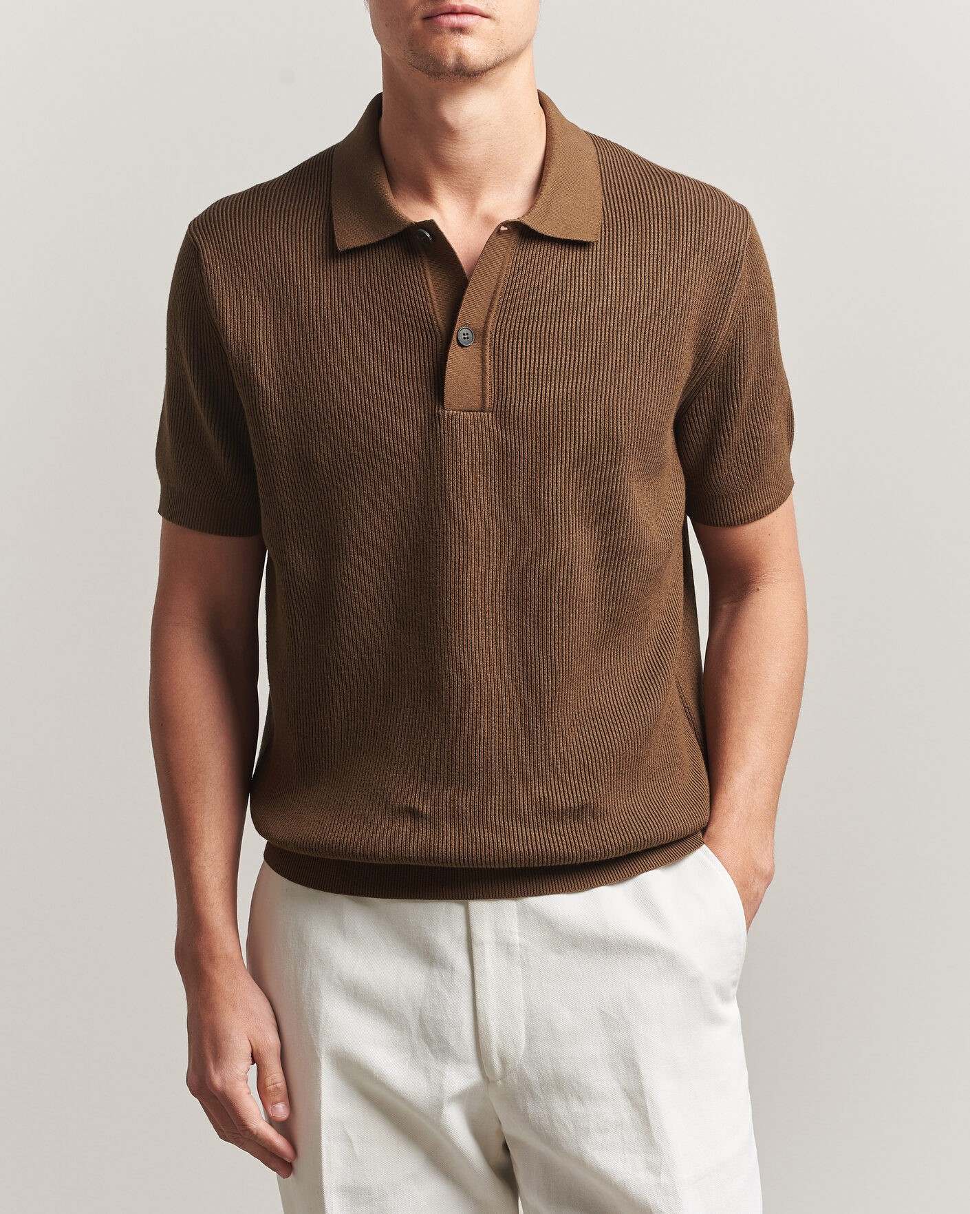 Herre | Polotrøjer | Sunspel | Knitted Cotton Rib Polo Bronze