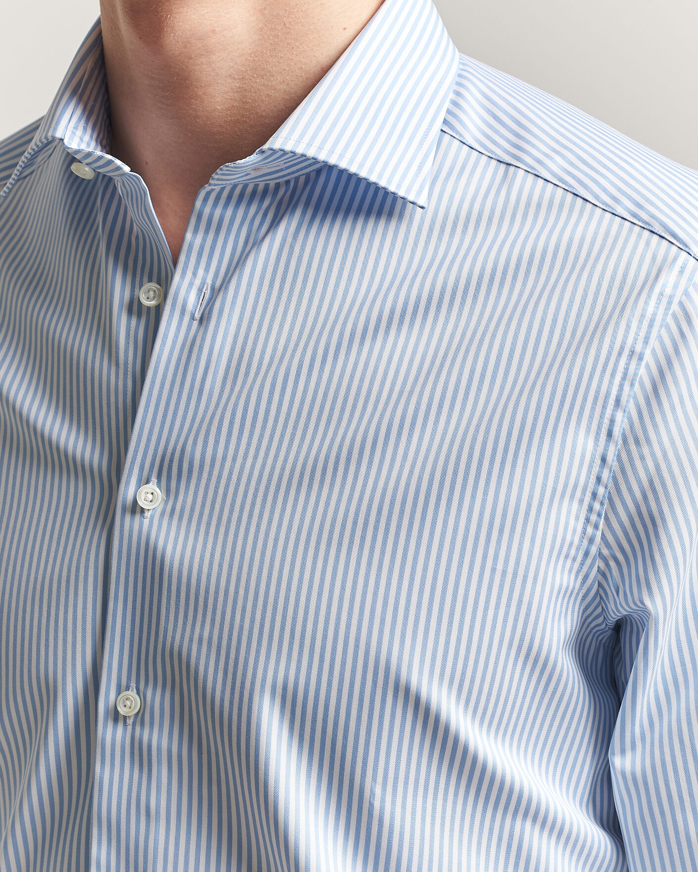 Herre | Skjorter | Stenströms | Slimline Stripe Cut Away Shirt Light Blue