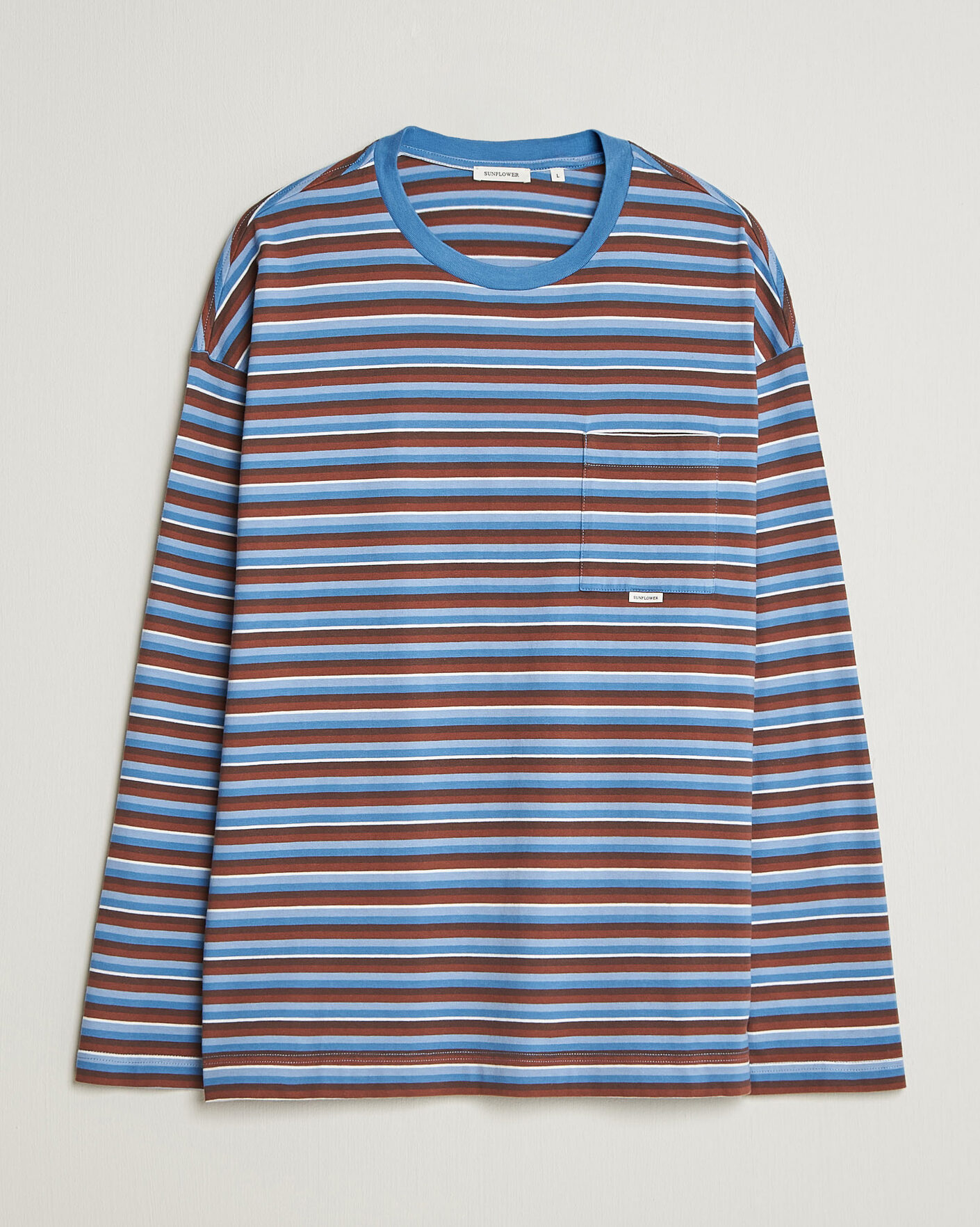 Herre | T-Shirts | Sunflower | Long Sleeve Pocket Tee Blue Stripe
