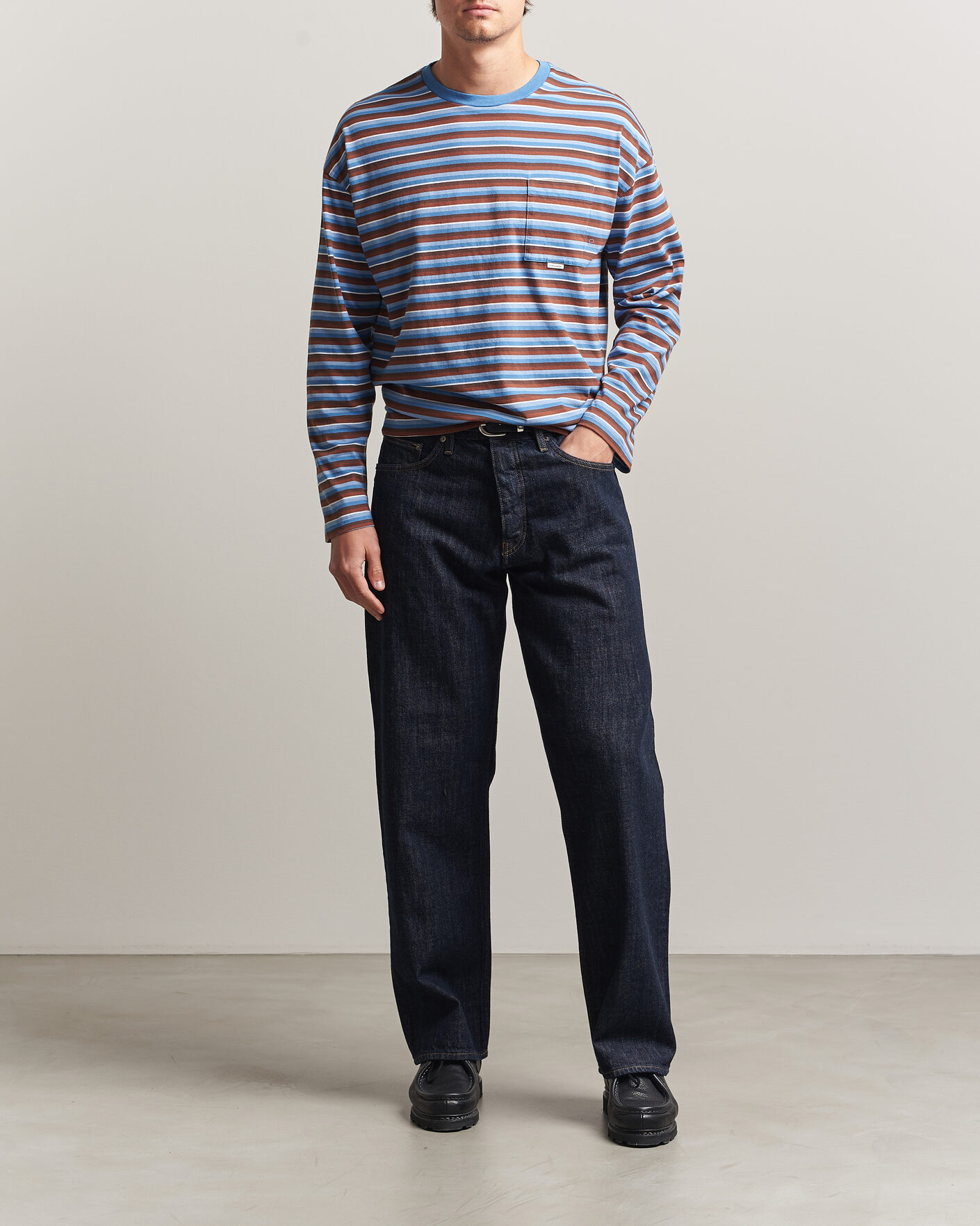 Herre | T-Shirts | Sunflower | Long Sleeve Pocket Tee Blue Stripe