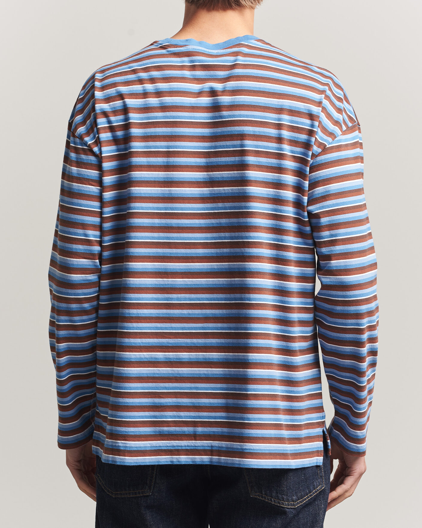 Herre | T-Shirts | Sunflower | Long Sleeve Pocket Tee Blue Stripe