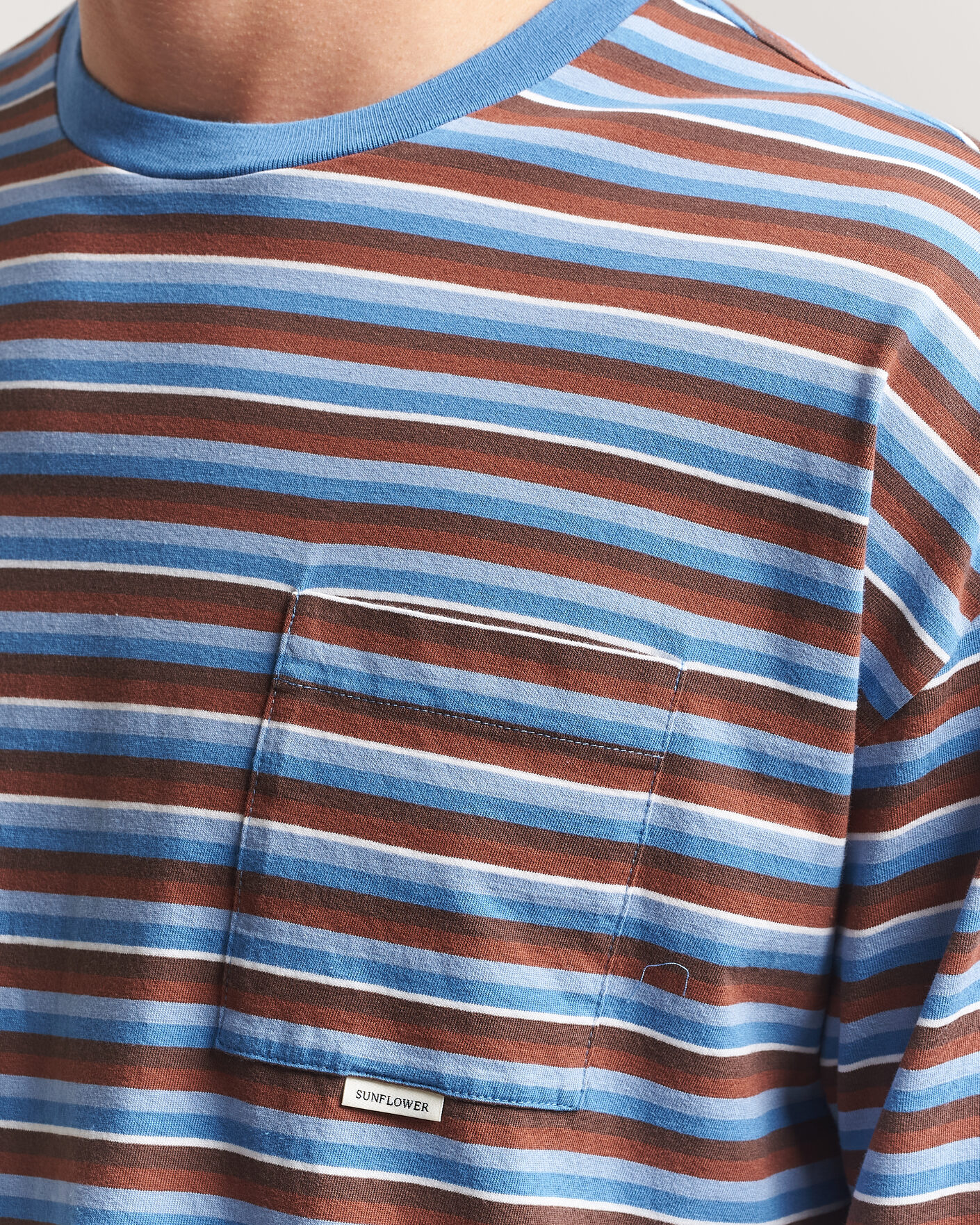 Herre | T-Shirts | Sunflower | Long Sleeve Pocket Tee Blue Stripe