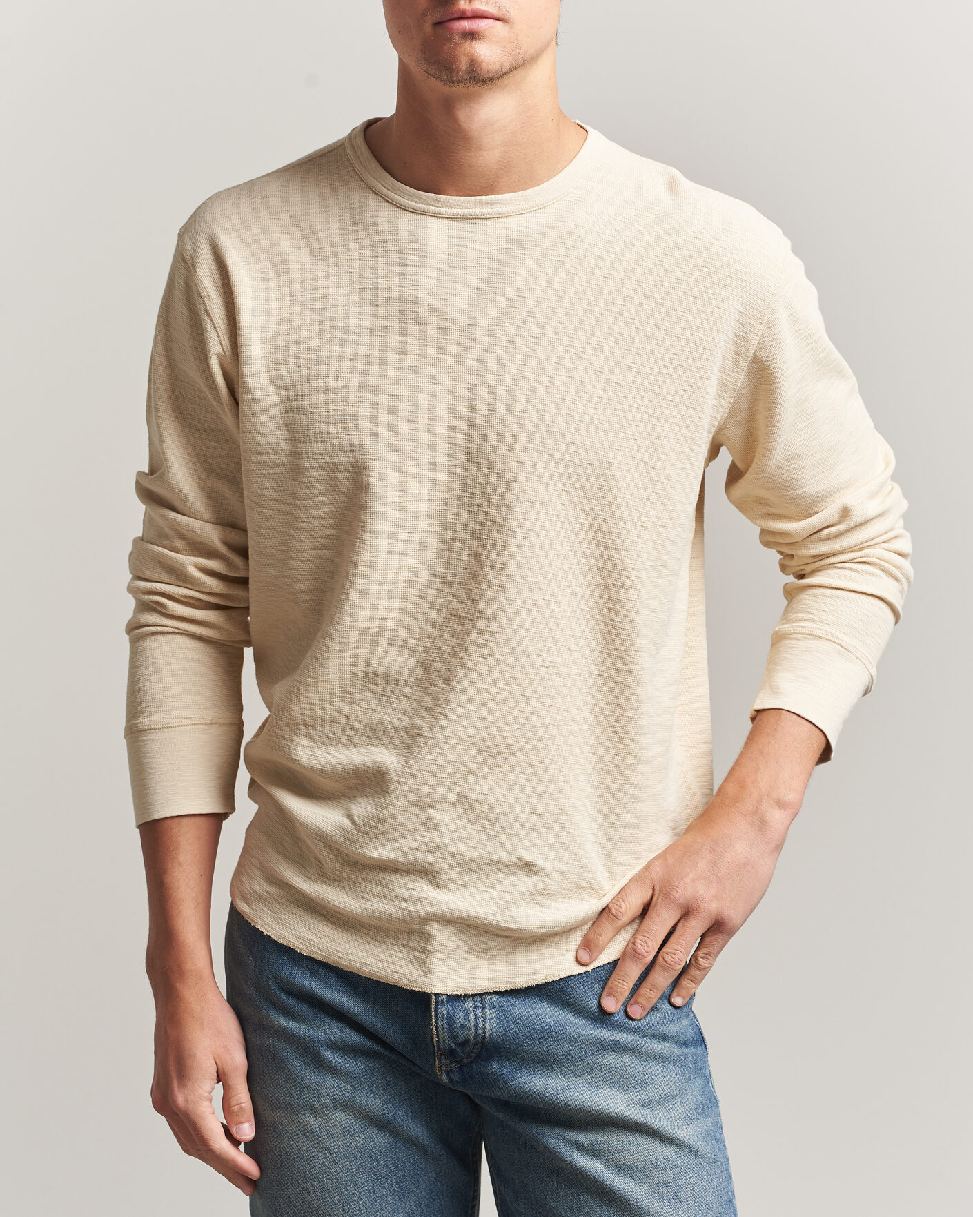 Herre | T-Shirts | Sunflower | Long Sleeve Waffle Tee Beige