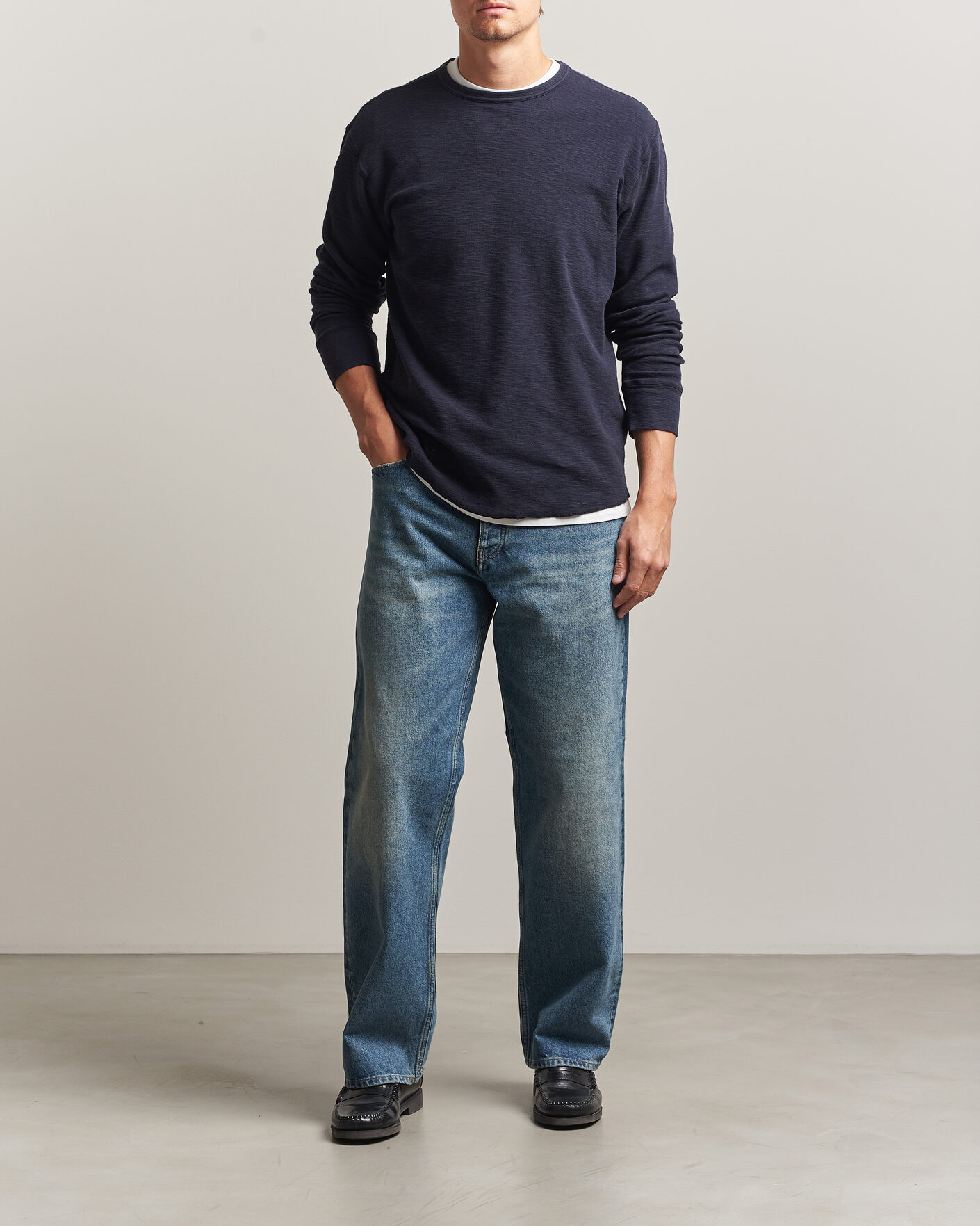 Herre | T-Shirts | Sunflower | Long Sleeve Waffle Tee Navy