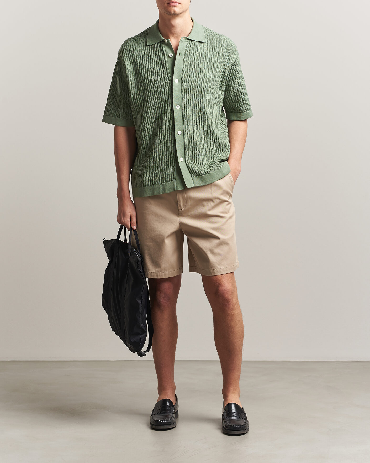 Herre | Skjorter | Forét | Barrow Short Sleeve Knitted Cotton Shirt Green Oxide