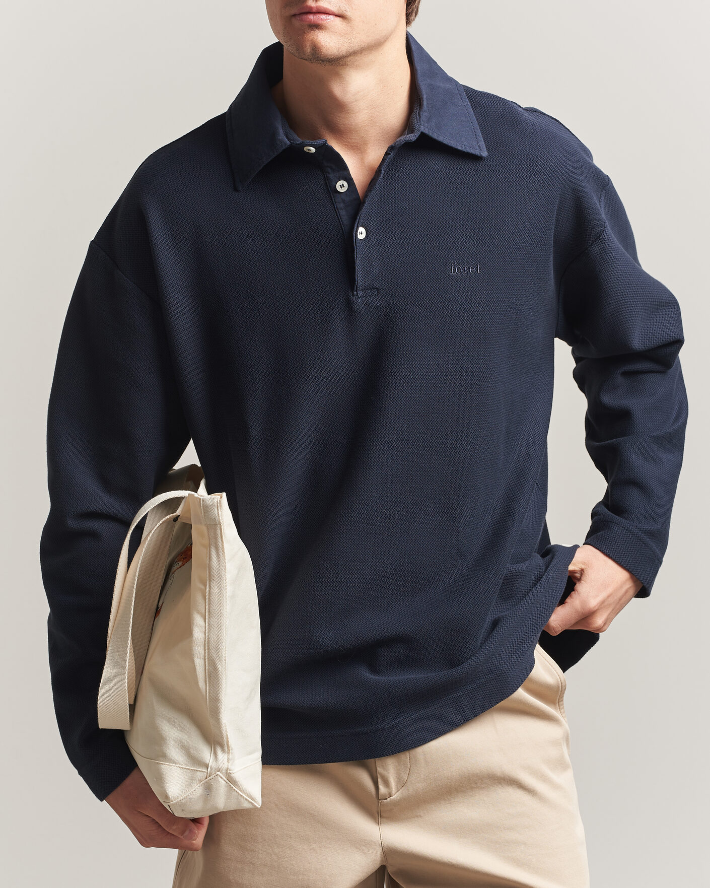 Herre | Trøjer | Forét | Herb Textured Knit Polo Navy