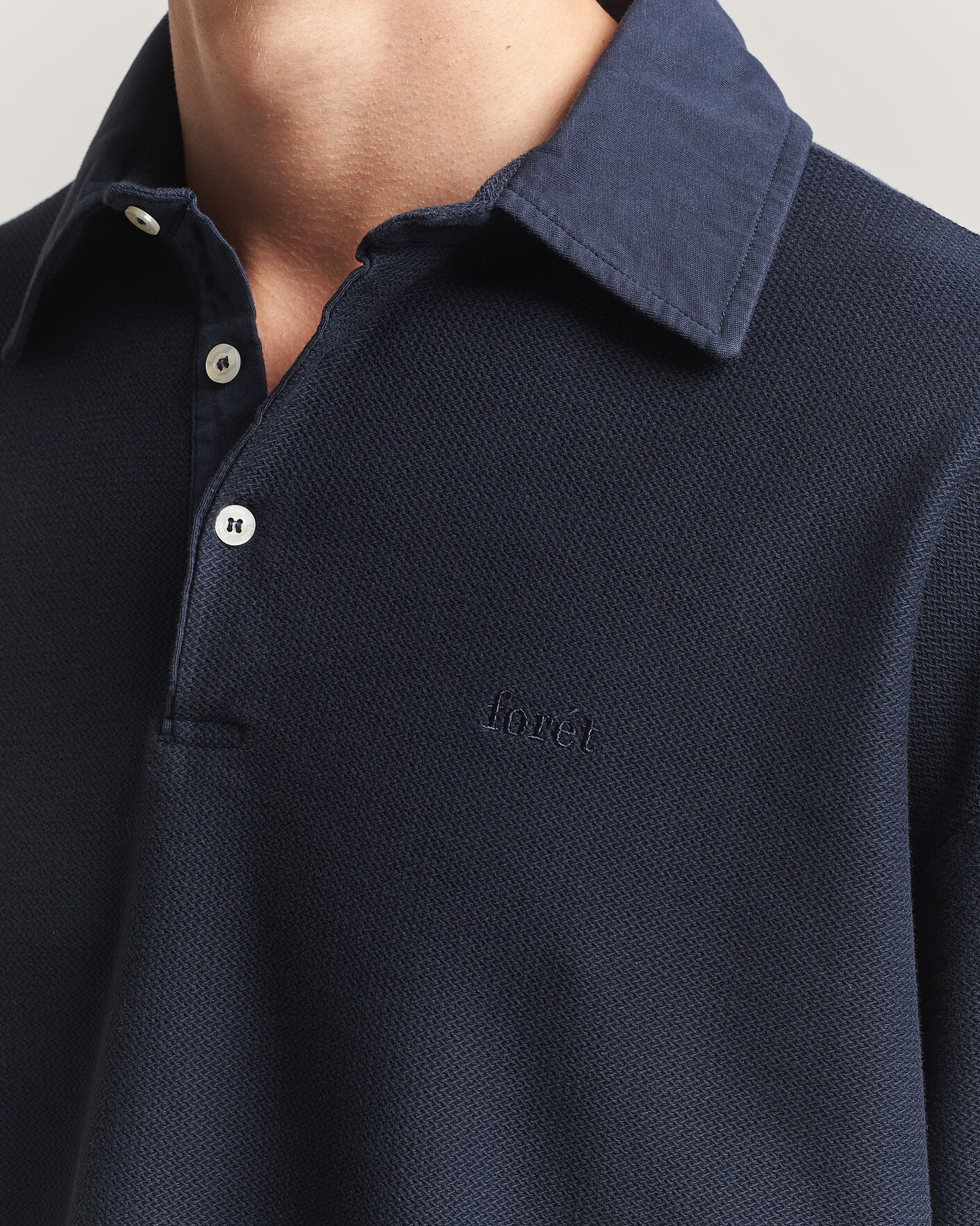 Herre | Trøjer | Forét | Herb Textured Knit Polo Navy