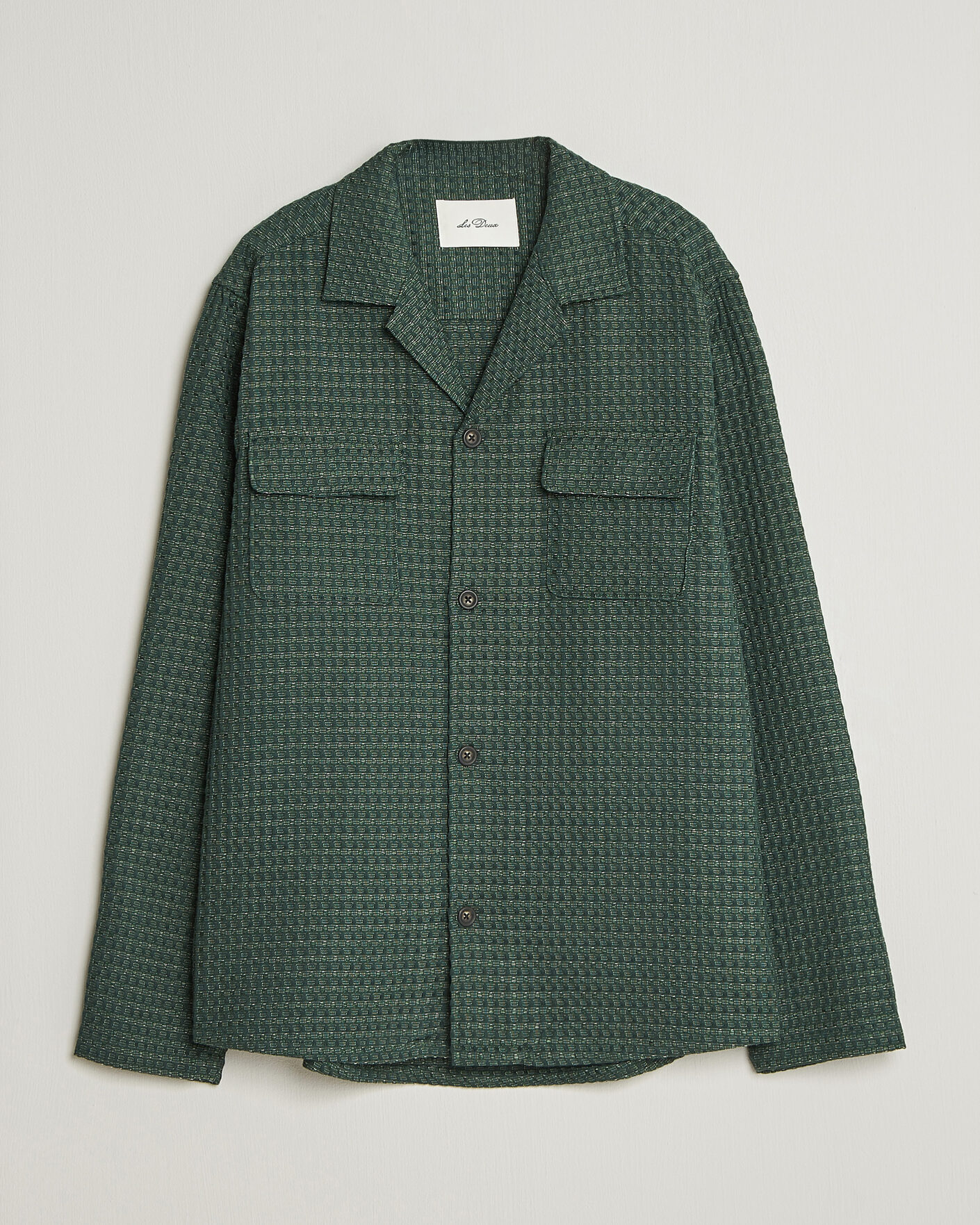 Herre | Skjorter | LES DEUX | Check Seersucker Overshirt Pine Green