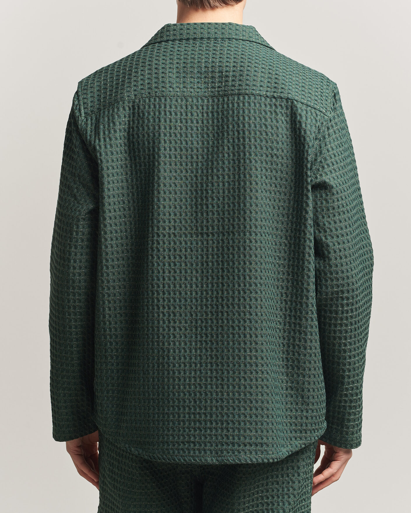 Herre | Skjorter | LES DEUX | Check Seersucker Overshirt Pine Green