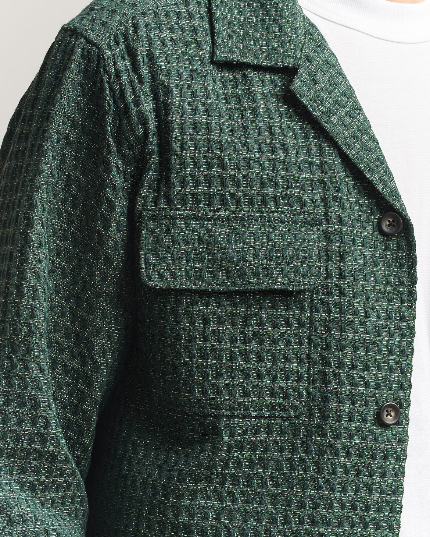 Herre | Skjorter | LES DEUX | Check Seersucker Overshirt Pine Green
