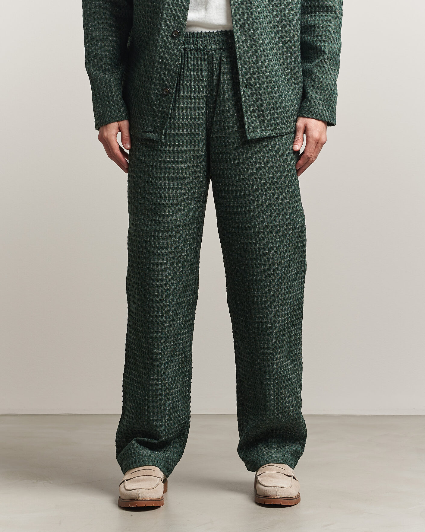 Herre | Bukser | LES DEUX | Check Seersucker Casual Pants Pine Green