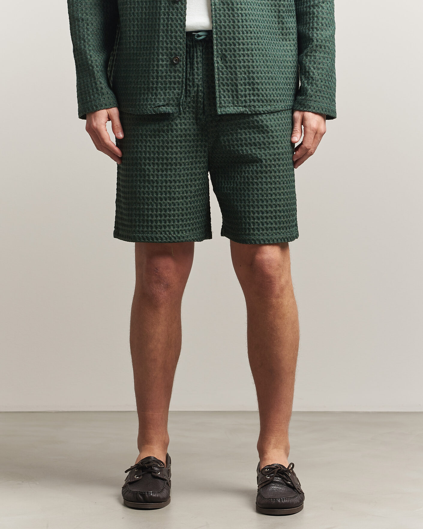 Herre | Shorts | LES DEUX | Check Seersucker Casual Shorts Pine Green