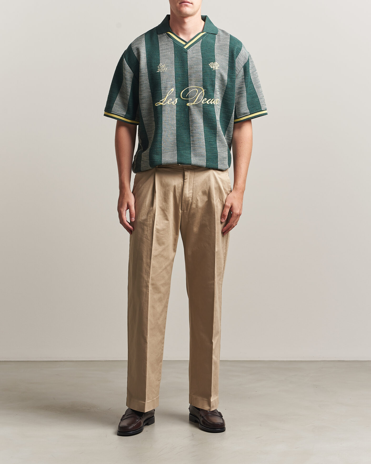 Herre | Polotrøjer | LES DEUX | Stripe Jacquard Football Jersey Pine Green