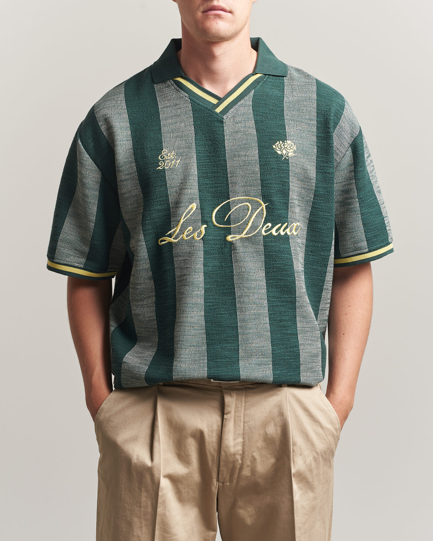 Herre | Polotrøjer | LES DEUX | Stripe Jacquard Football Jersey Pine Green