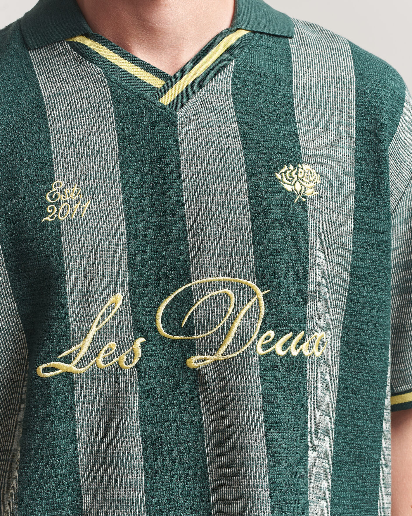 Herre | Polotrøjer | LES DEUX | Stripe Jacquard Football Jersey Pine Green