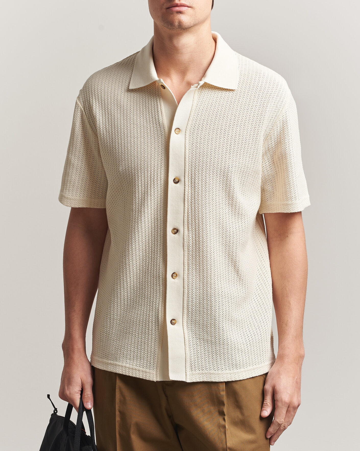 Herre | Skjorter | LES DEUX | Pointelle Short Sleeve Knitted Shirt Eggnog White