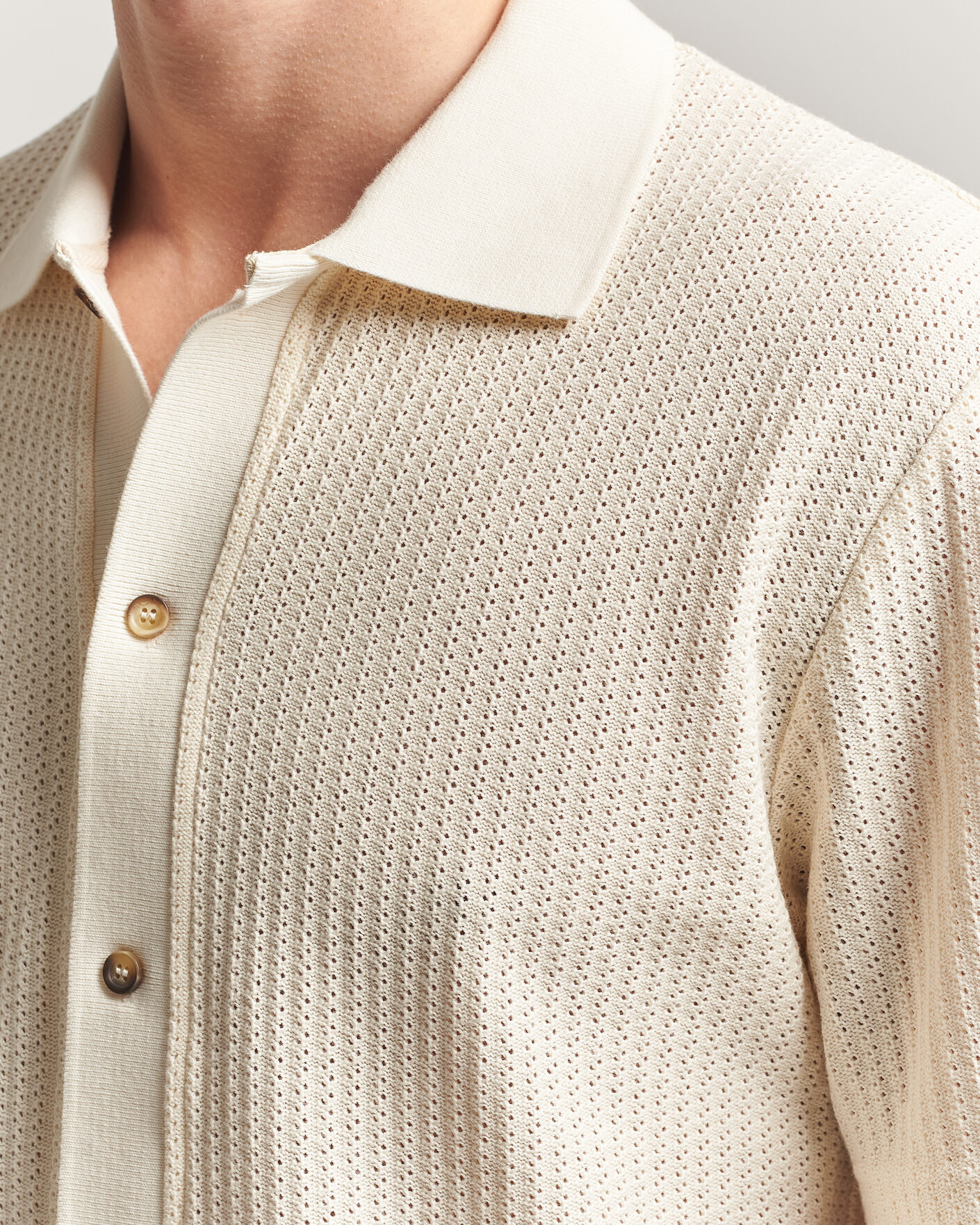 Herre | Skjorter | LES DEUX | Pointelle Short Sleeve Knitted Shirt Eggnog White