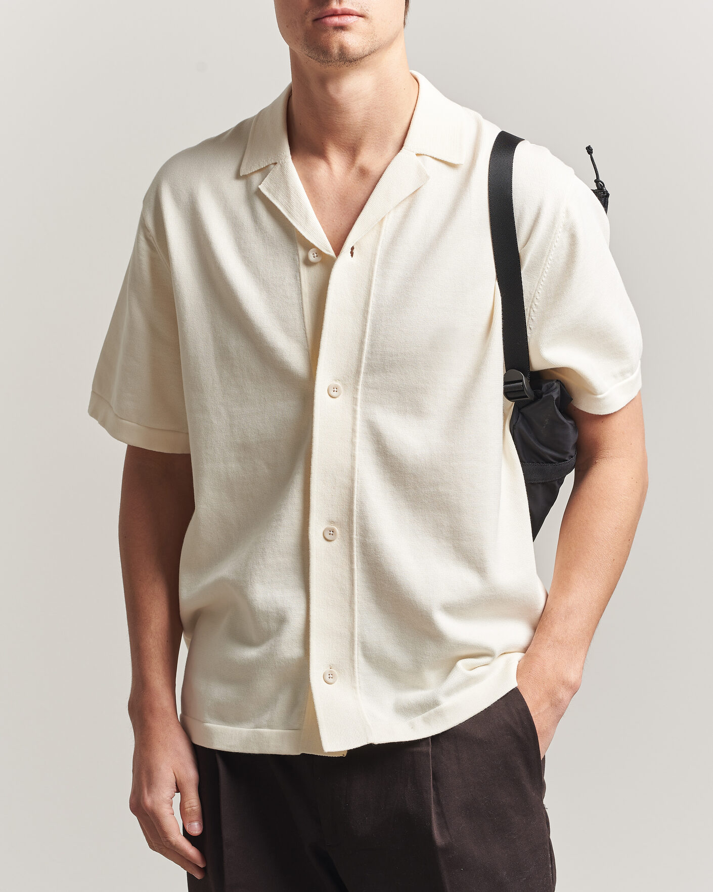 Herre | Skjorter | LES DEUX | Bouquet Knitted Short Sleeve Shirt Eggnog White
