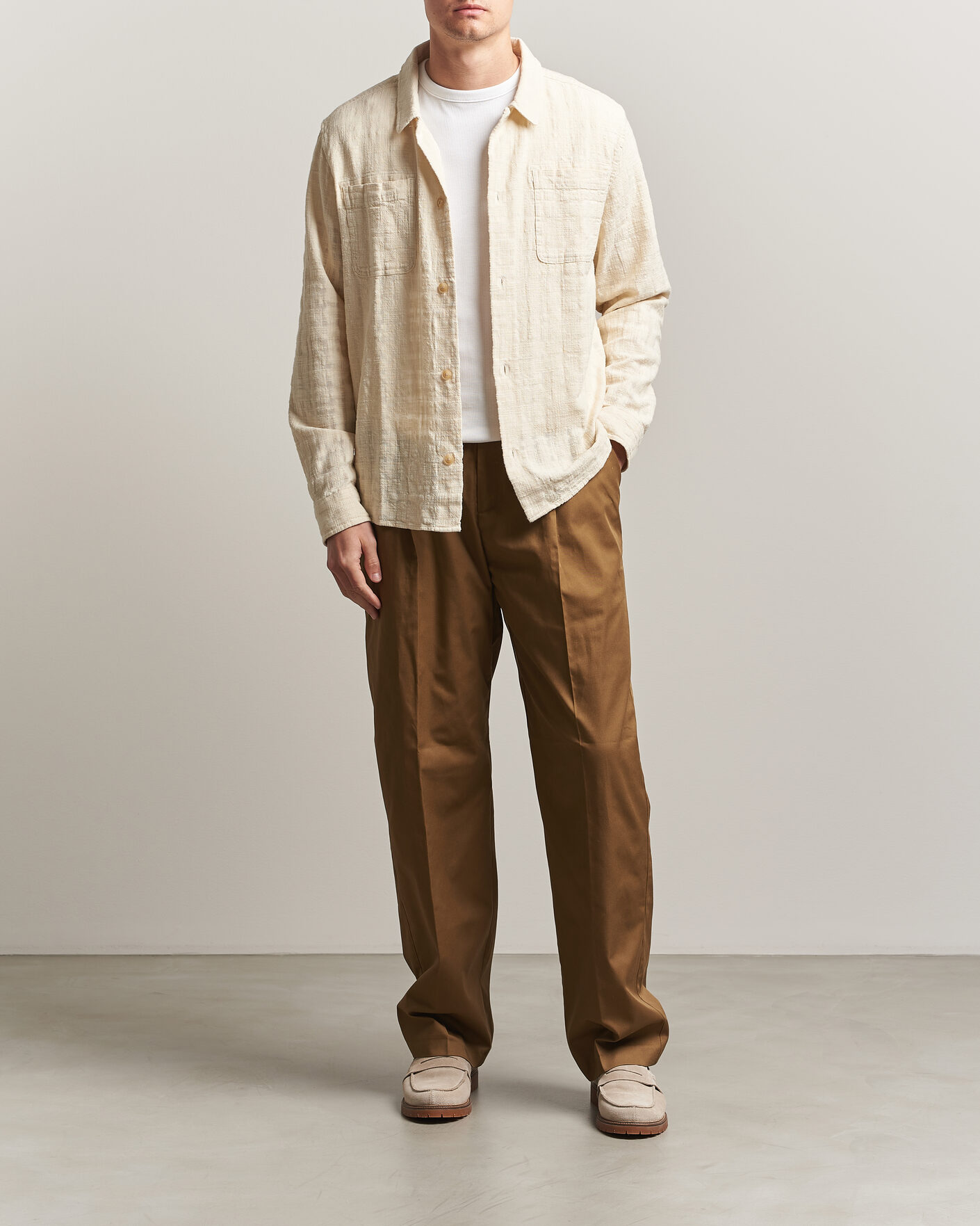 Herre | Skjorter | LES DEUX | Textured Slub Overshirt Ivory