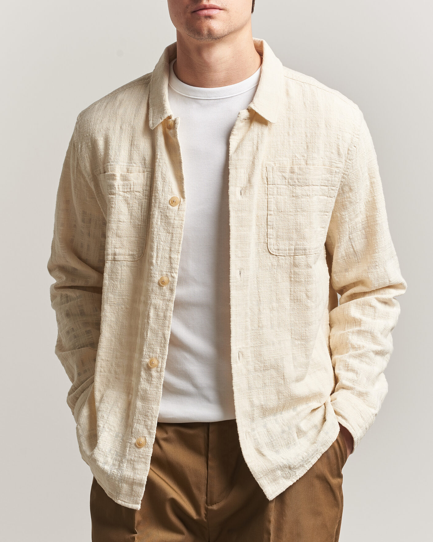Herre | Skjorter | LES DEUX | Textured Slub Overshirt Ivory