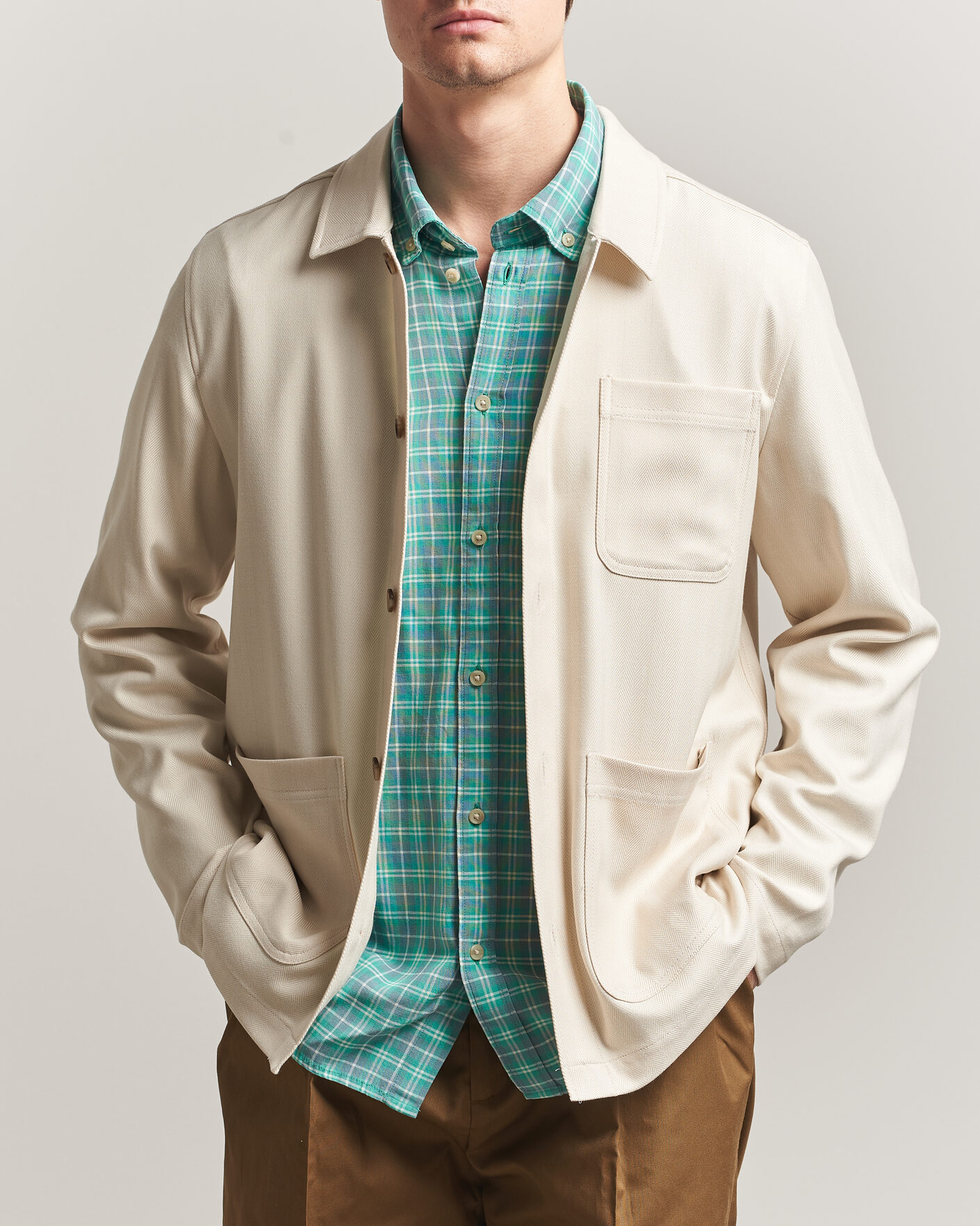 Herre | Skjorter | LES DEUX | Herringbone Overshirt Ivory