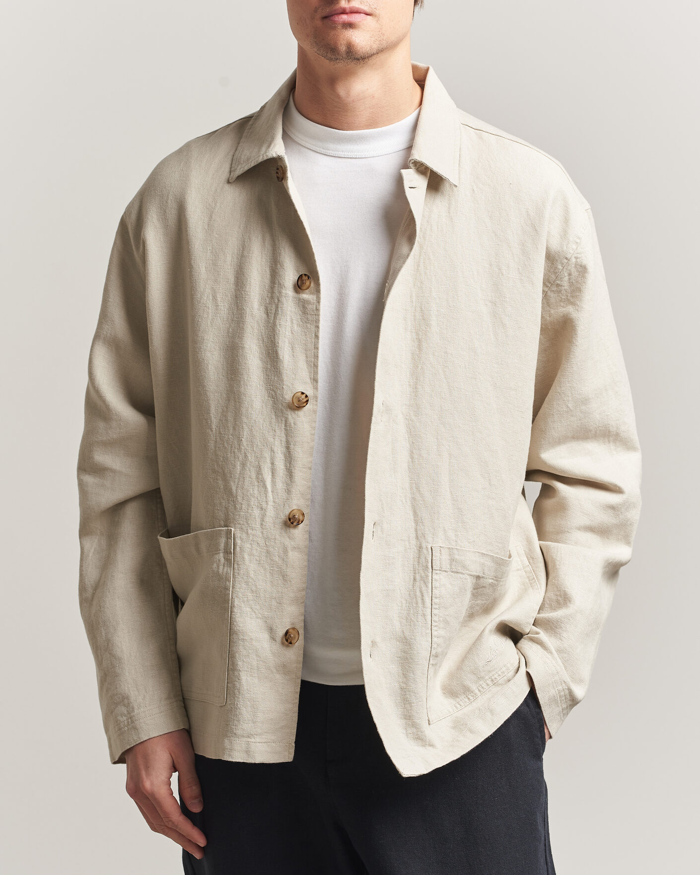 Herre | Skjorter | LES DEUX | Linen Overshirt Light Sand