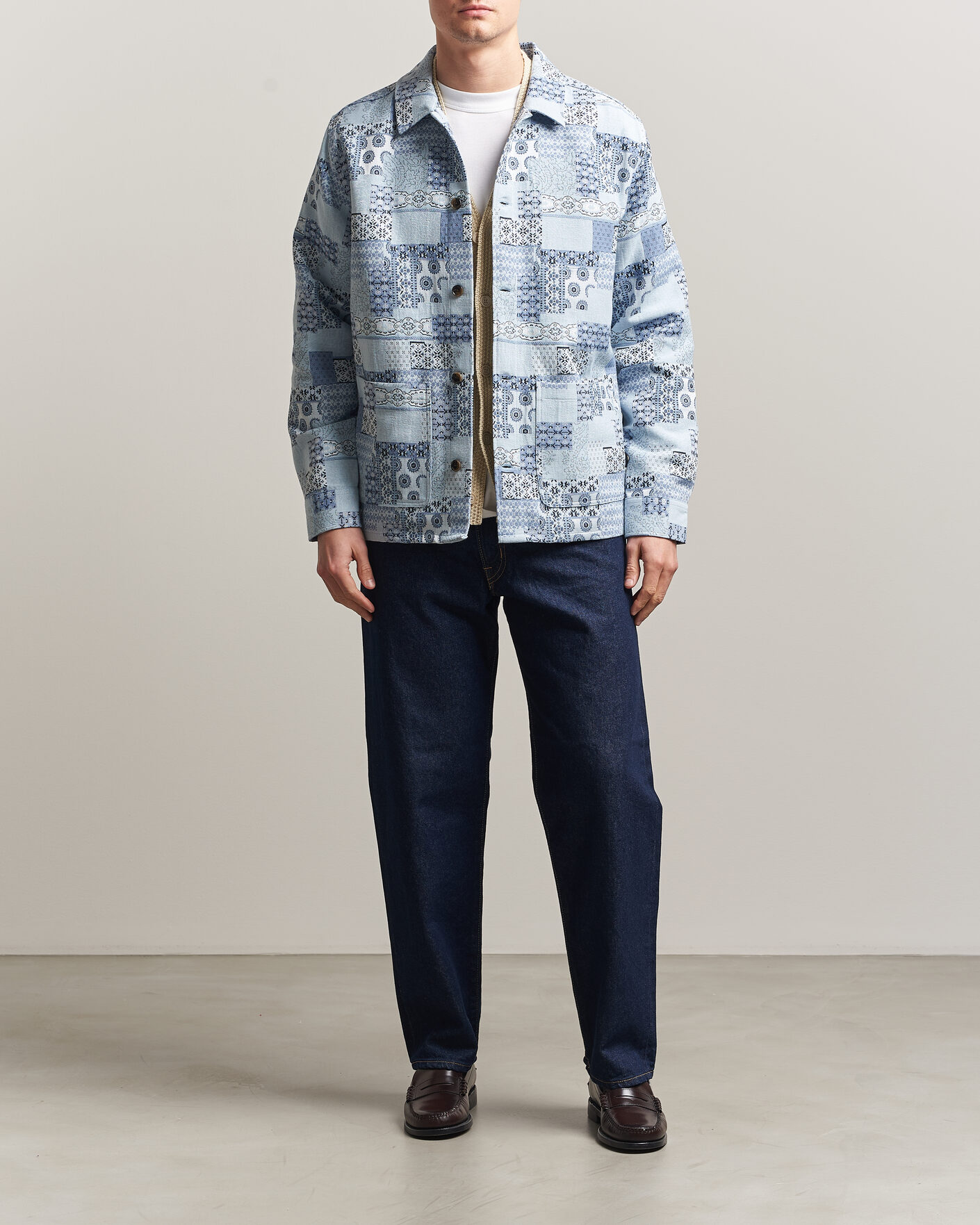 Herre | Skjorter | LES DEUX | Patchwork Jacquard Overshirt Skyway Blue