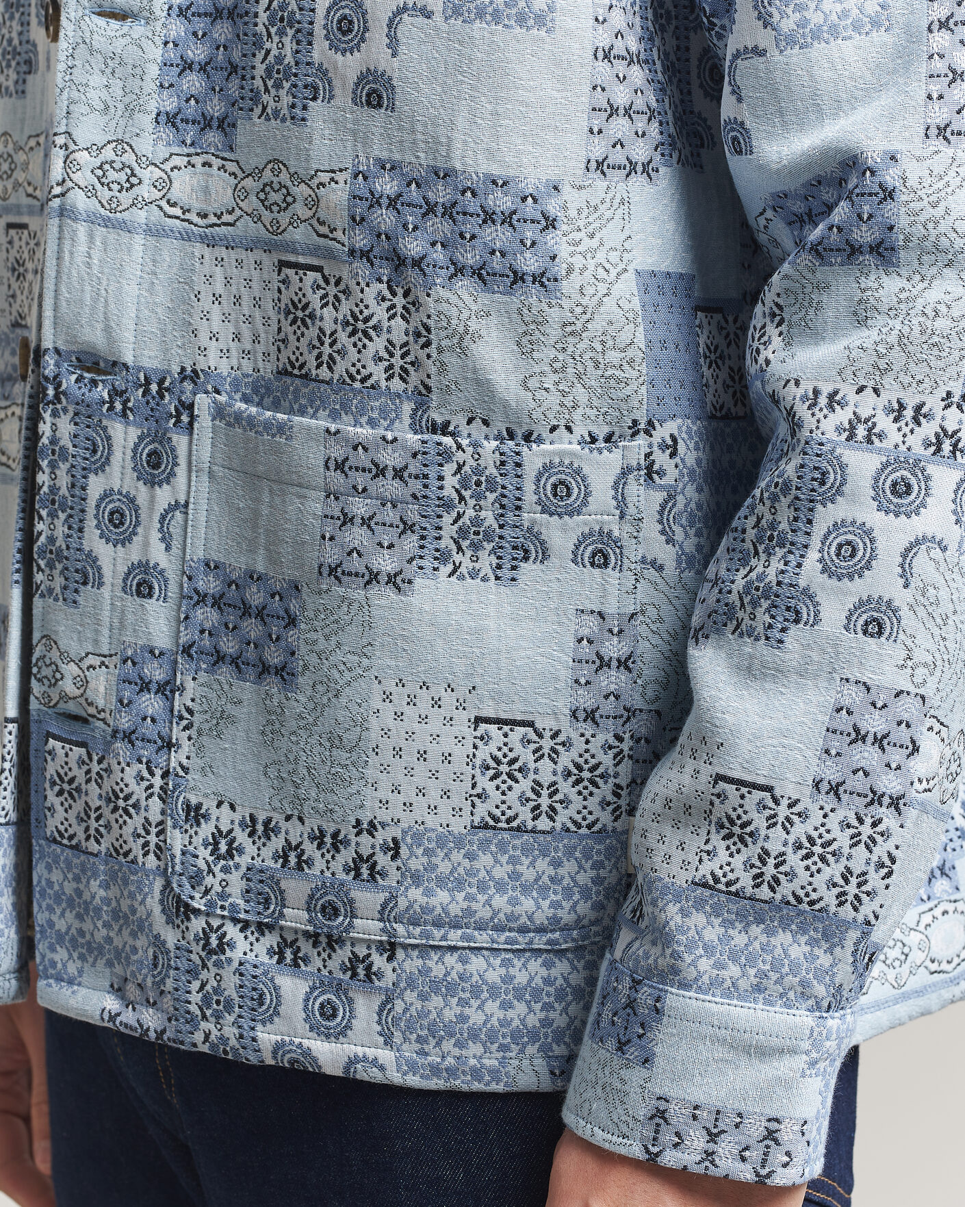 Herre | Skjorter | LES DEUX | Patchwork Jacquard Overshirt Skyway Blue