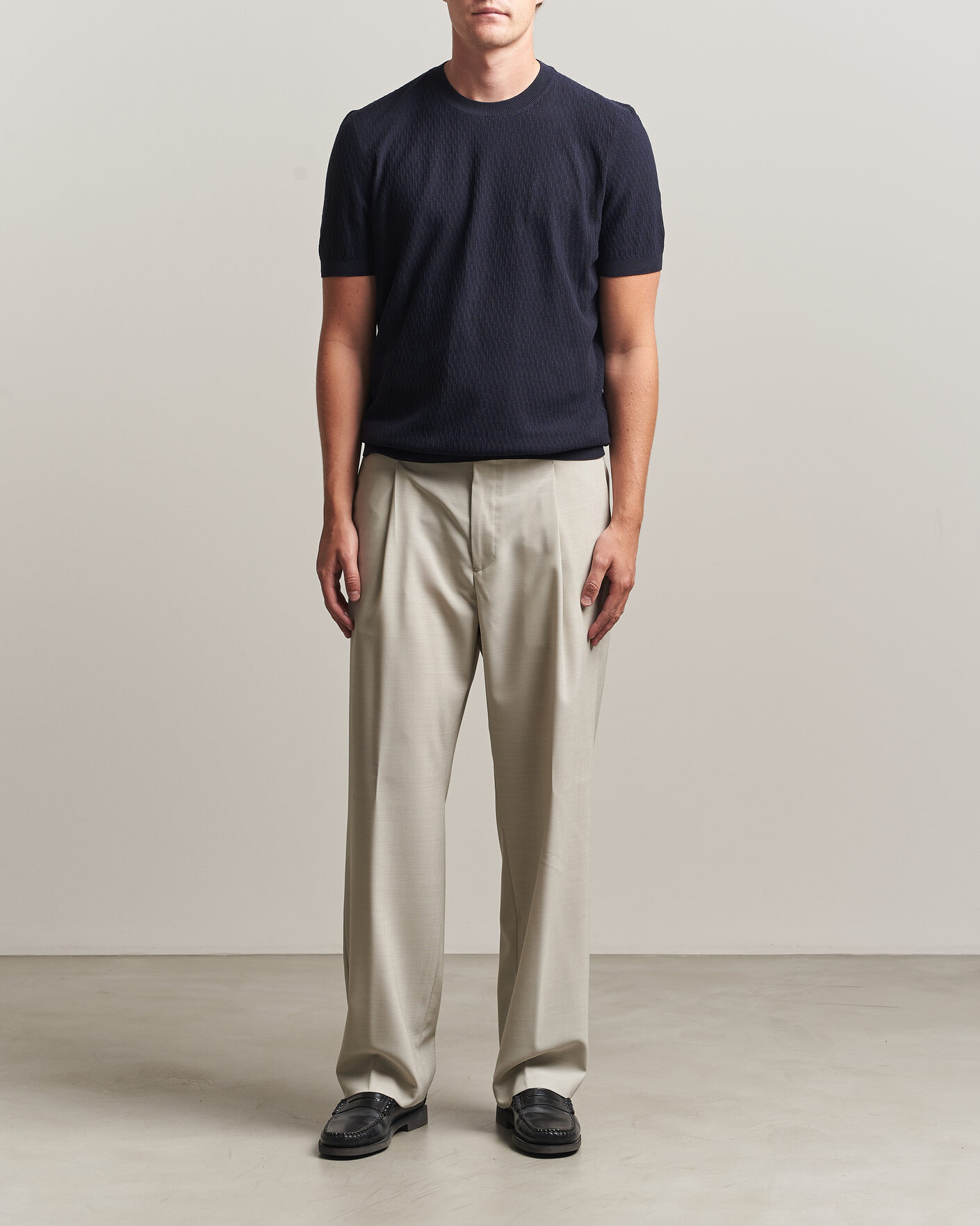 Herre | Bukser | BOSS BLACK | Pat Pleated Wool Trousers Light Beige