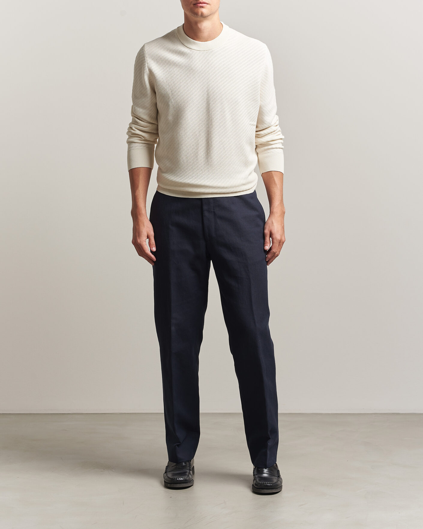 Herre | Trøjer | BOSS BLACK | Lofranco Structured Knitted Sweater Open White