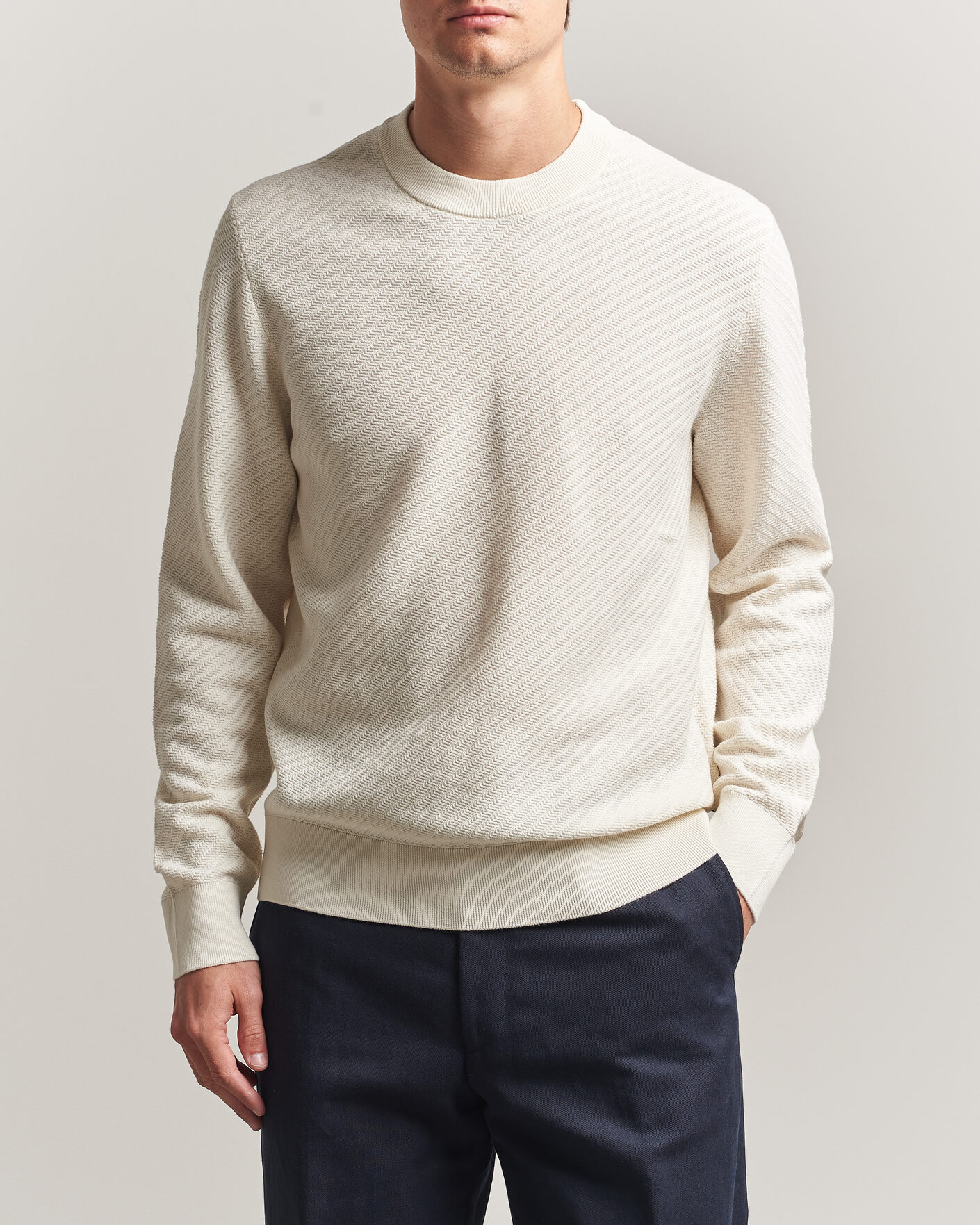 Herre | Trøjer | BOSS BLACK | Lofranco Structured Knitted Sweater Open White
