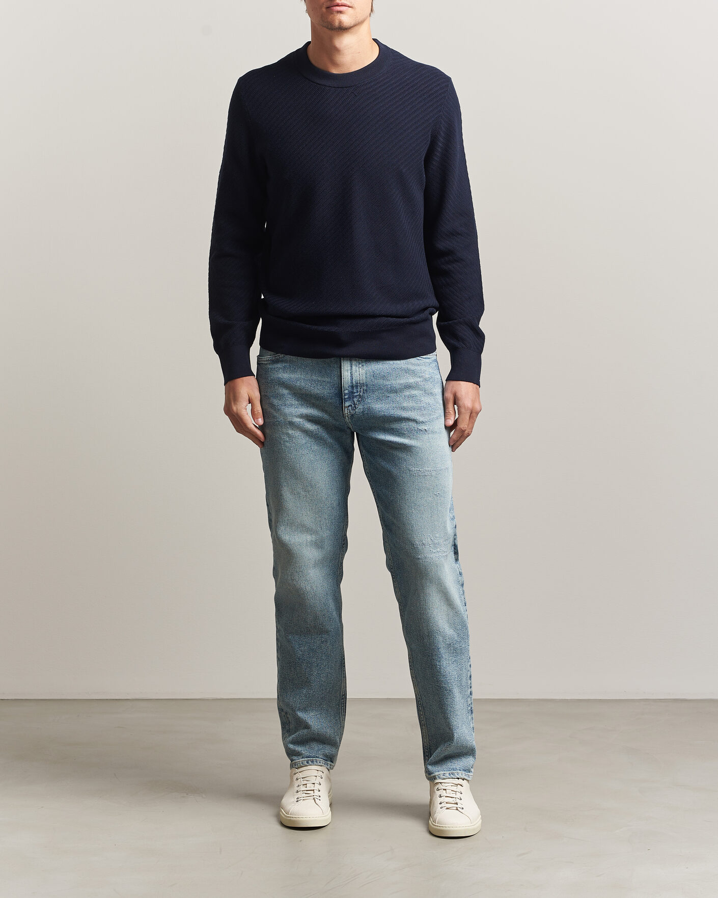 Herre | Trøjer | BOSS BLACK | Lofranco Structured Knitted Sweater Dark Blue