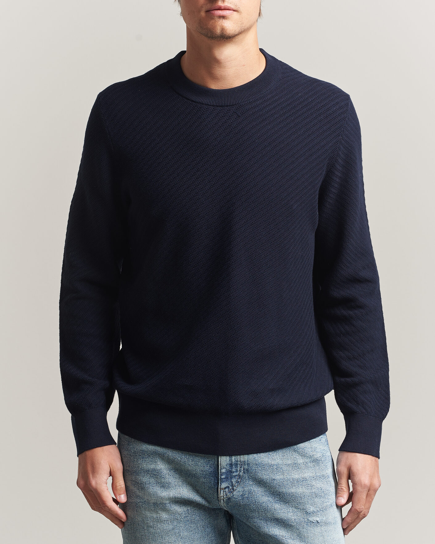 Herre | Trøjer | BOSS BLACK | Lofranco Structured Knitted Sweater Dark Blue
