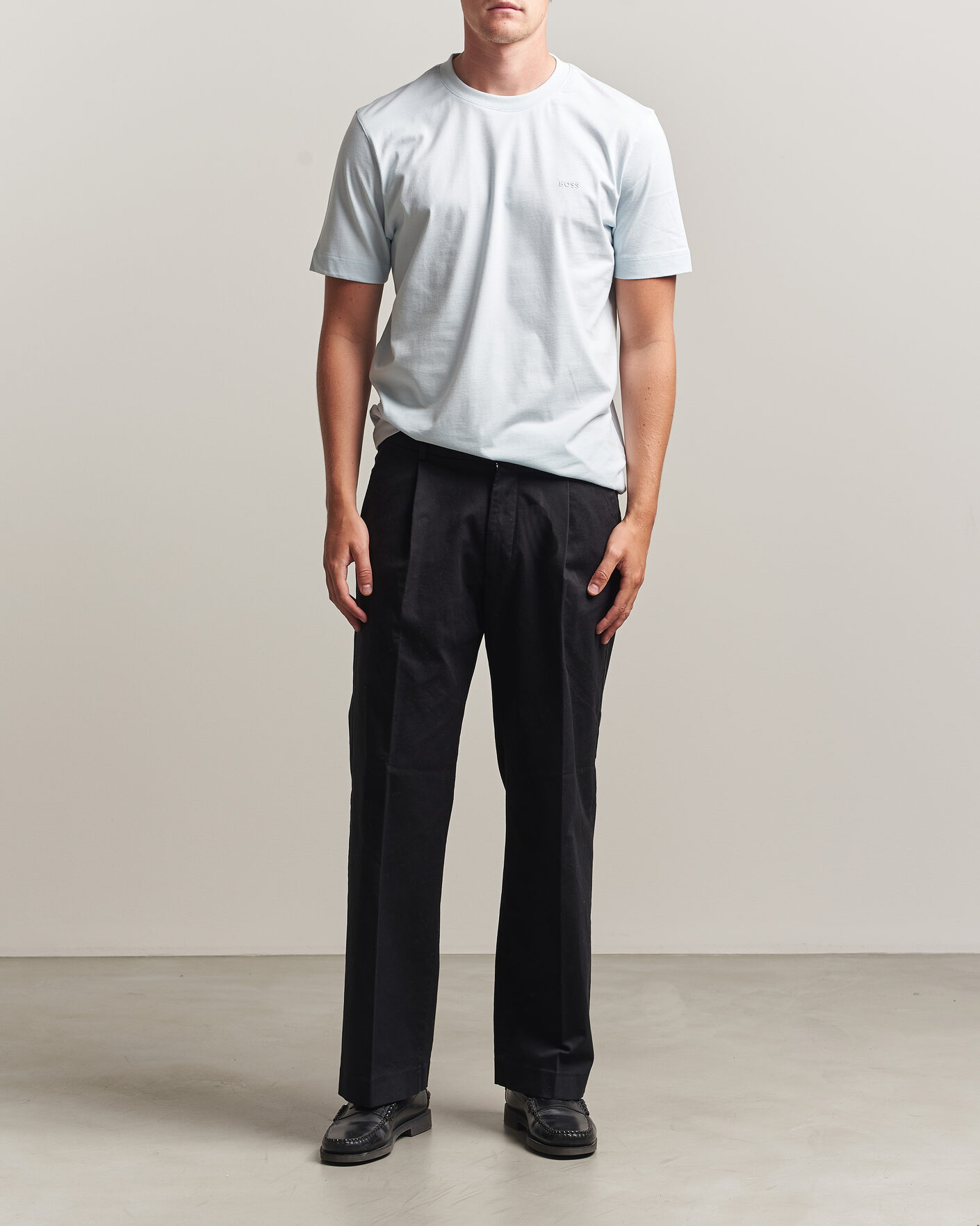Herre | T-Shirts | BOSS BLACK | Thompson Crew Neck T-Shirt Open Blue