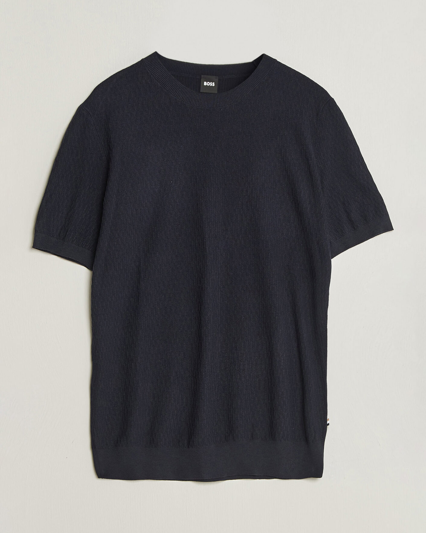 Herre | T-Shirts | BOSS BLACK | Laruso Structured Knitted T-Shirt Dark Blue