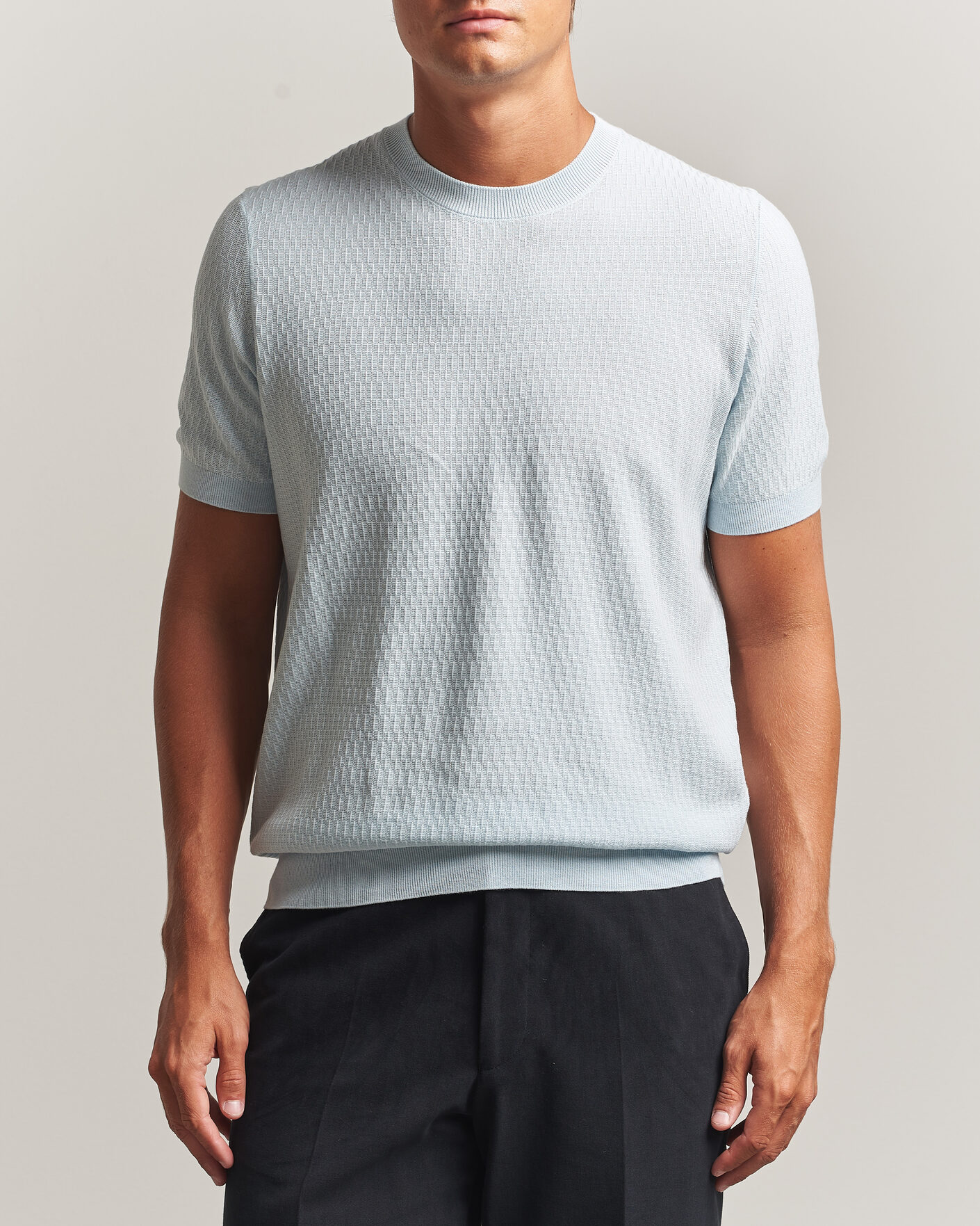 Herre | T-Shirts | BOSS BLACK | Laruso Structured Knitted T-Shirt Open Blue