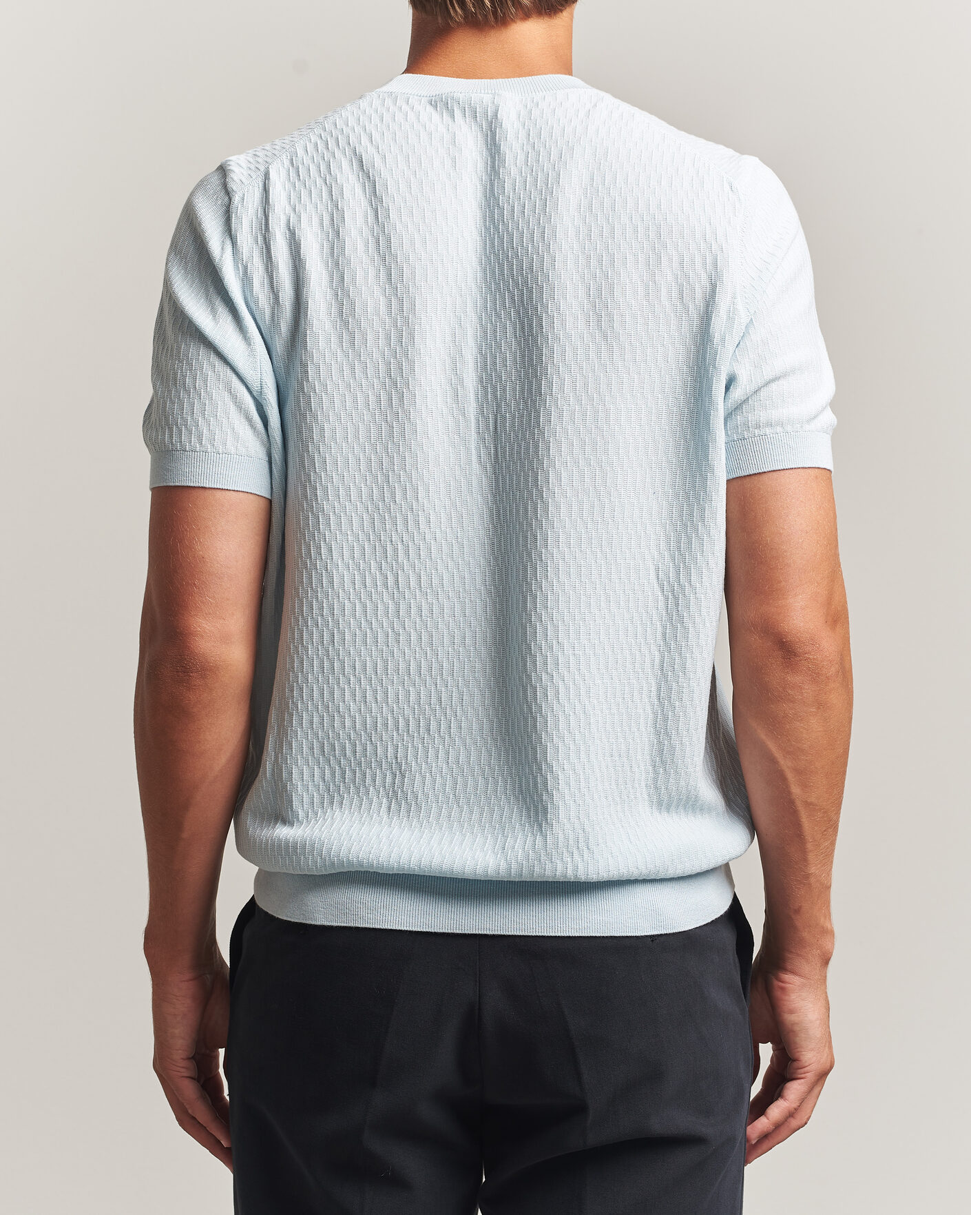 Herre | T-Shirts | BOSS BLACK | Laruso Structured Knitted T-Shirt Open Blue