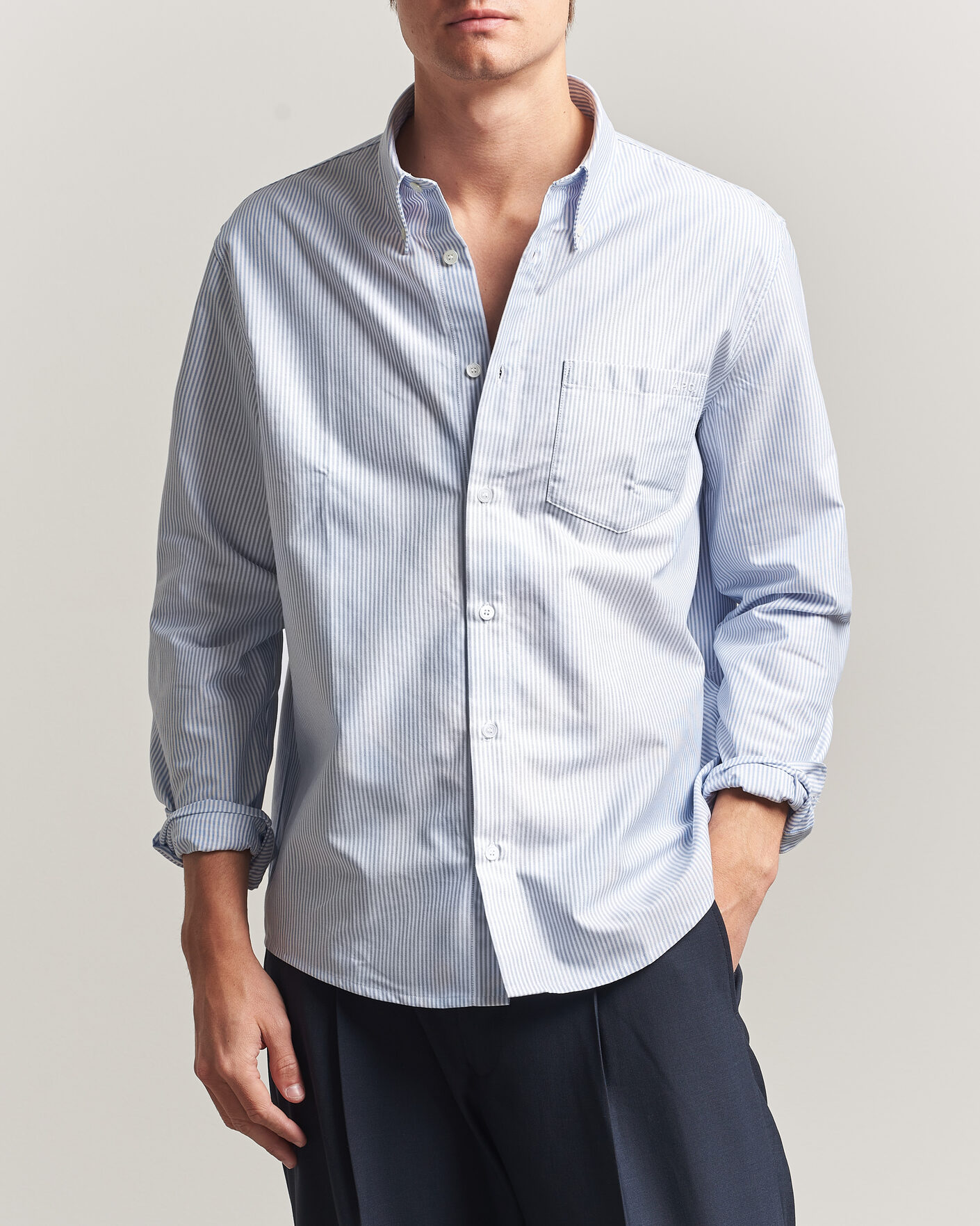 Herre | Skjorter | A.P.C. | Greg Striped Oxford Shirt Blue/White