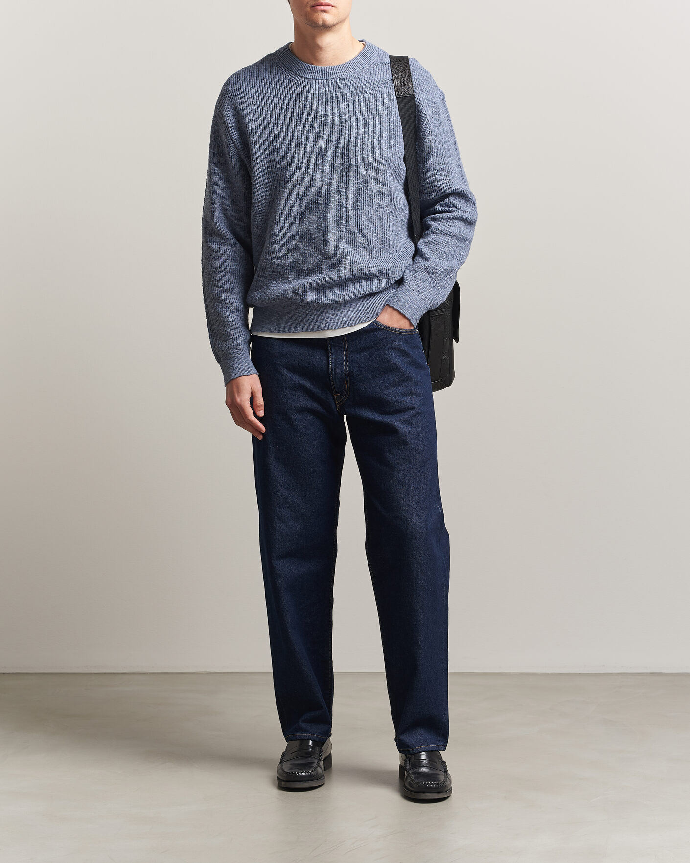 Herre | Trøjer | NN07 | Russell Cotton Knitted Sweater Stone Blue