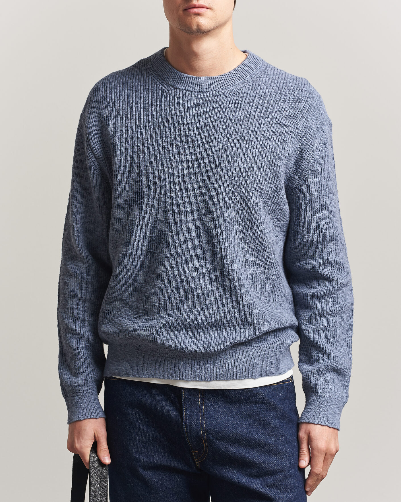 Herre | Trøjer | NN07 | Russell Cotton Knitted Sweater Stone Blue