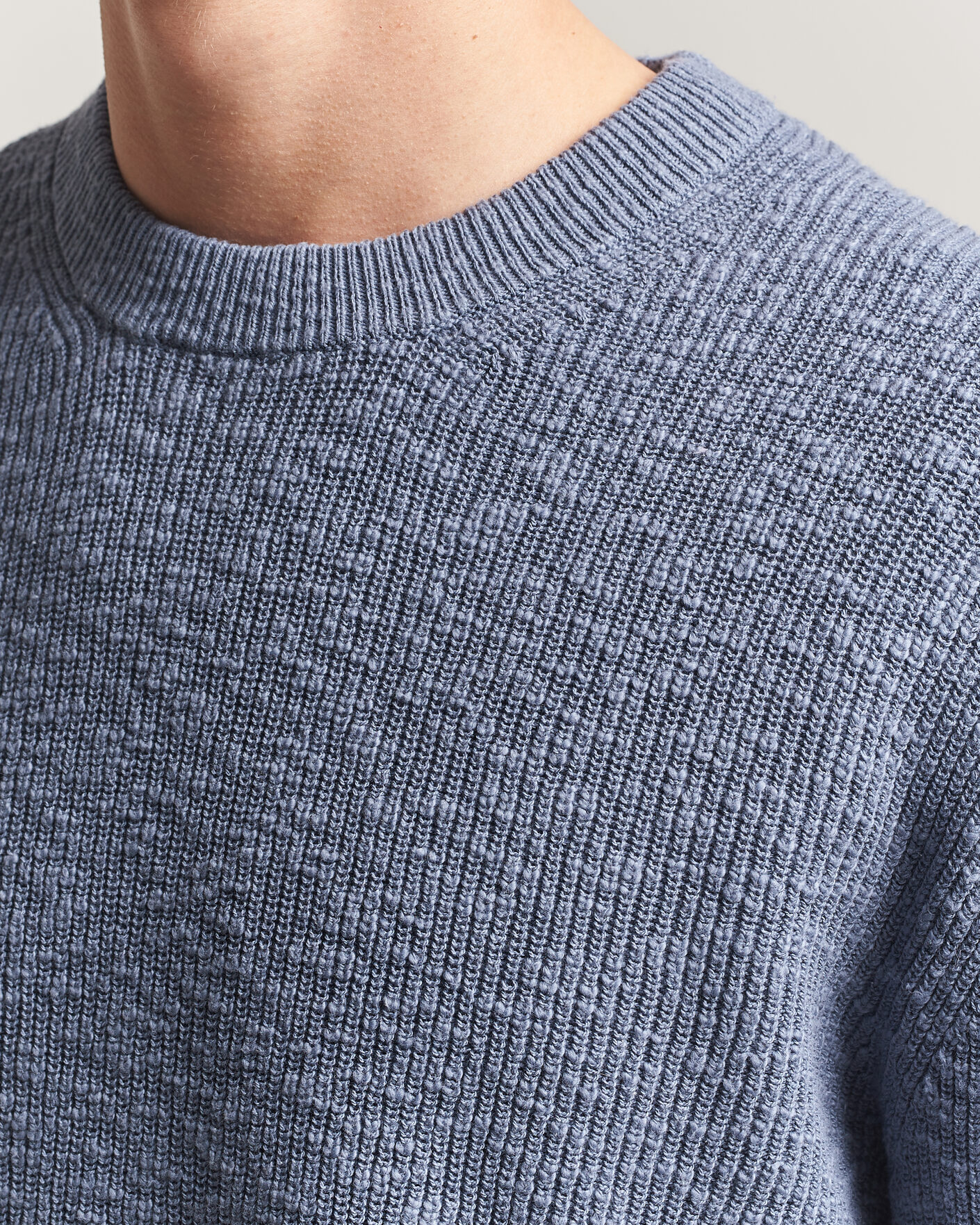 Herre | Trøjer | NN07 | Russell Cotton Knitted Sweater Stone Blue
