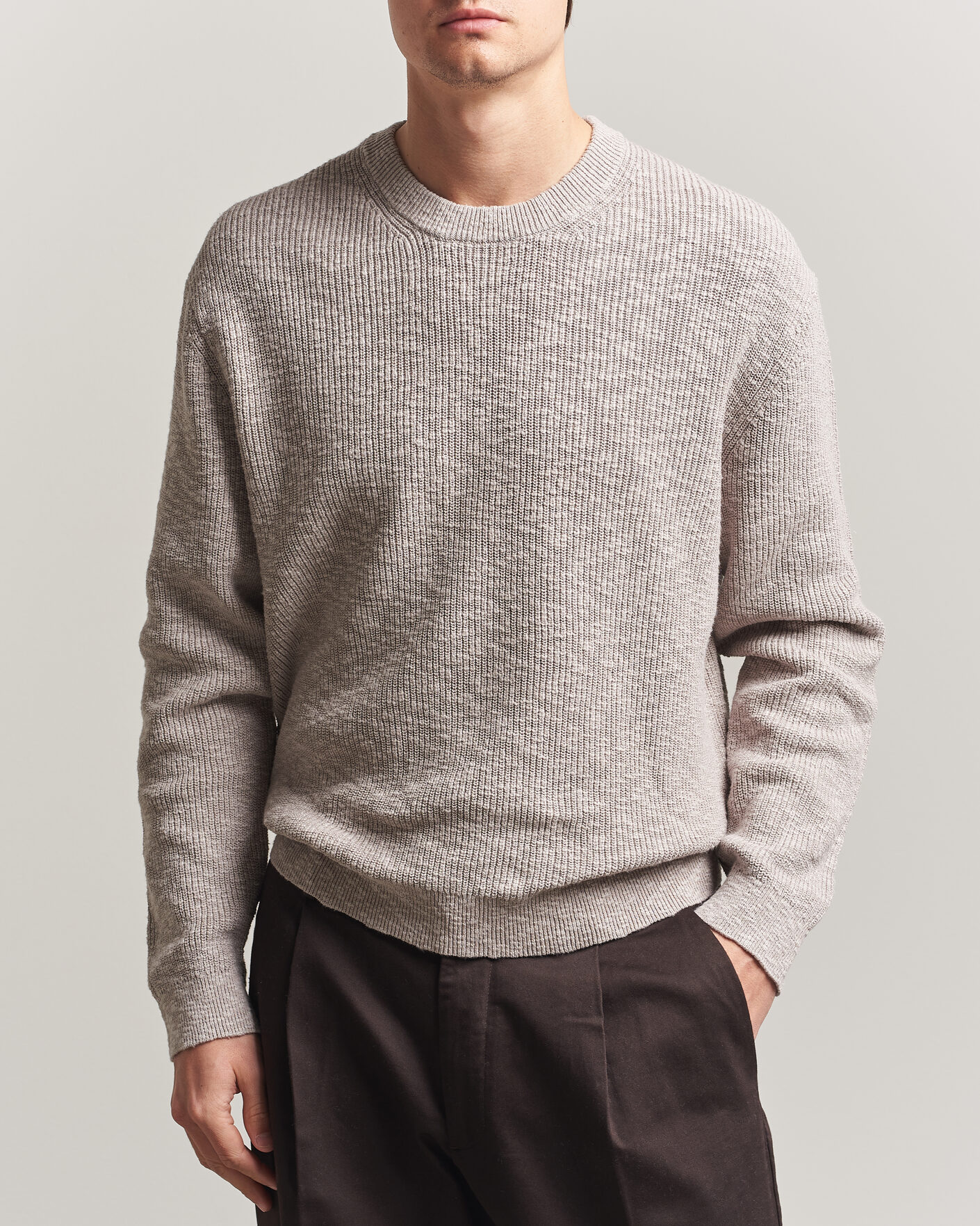 Herre | Trøjer | NN07 | Russell Cotton Knitted Sweater Moon Dust