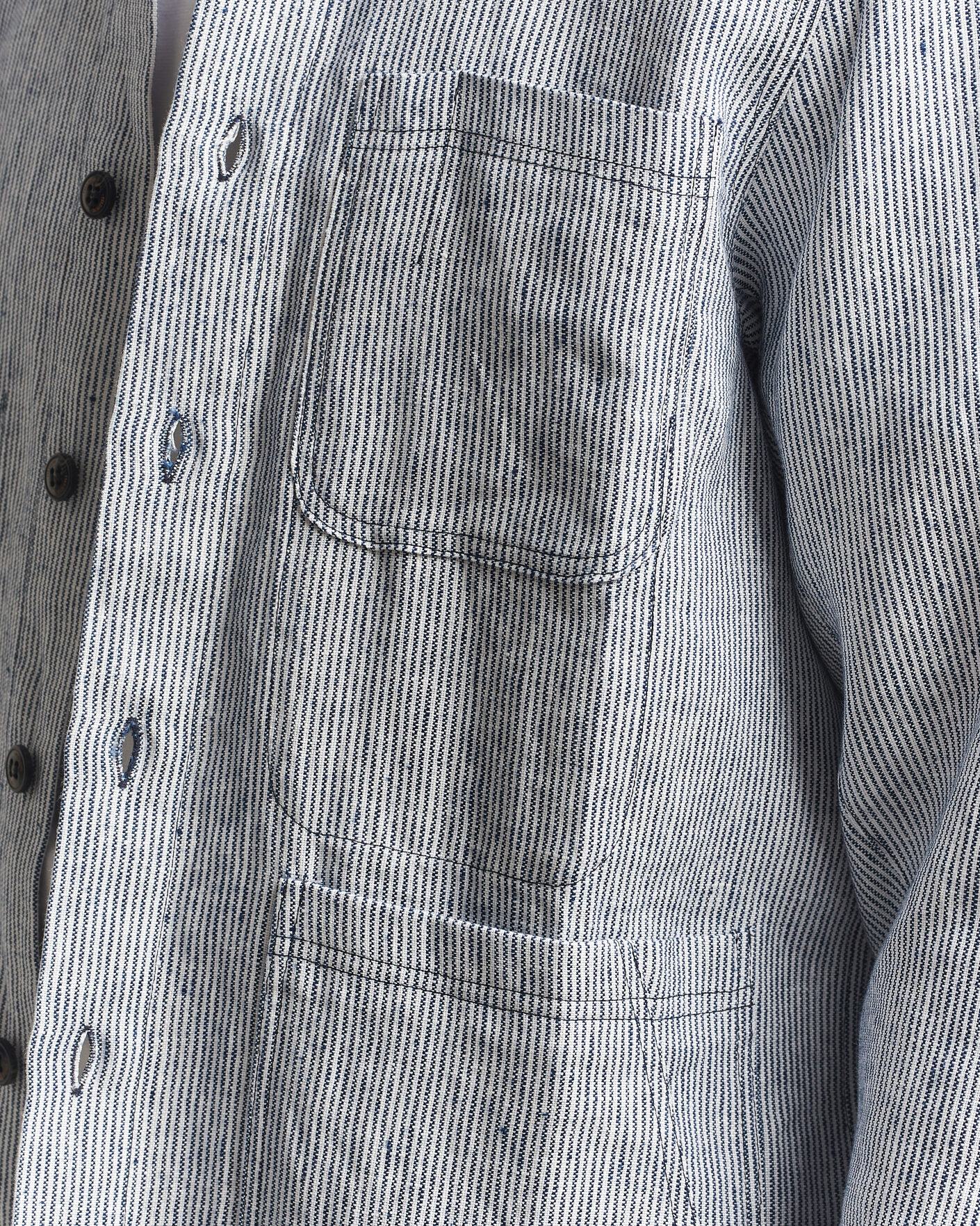Herre | Skjorter | Peregrine | Windsor Linen Shacket Navy Stripe