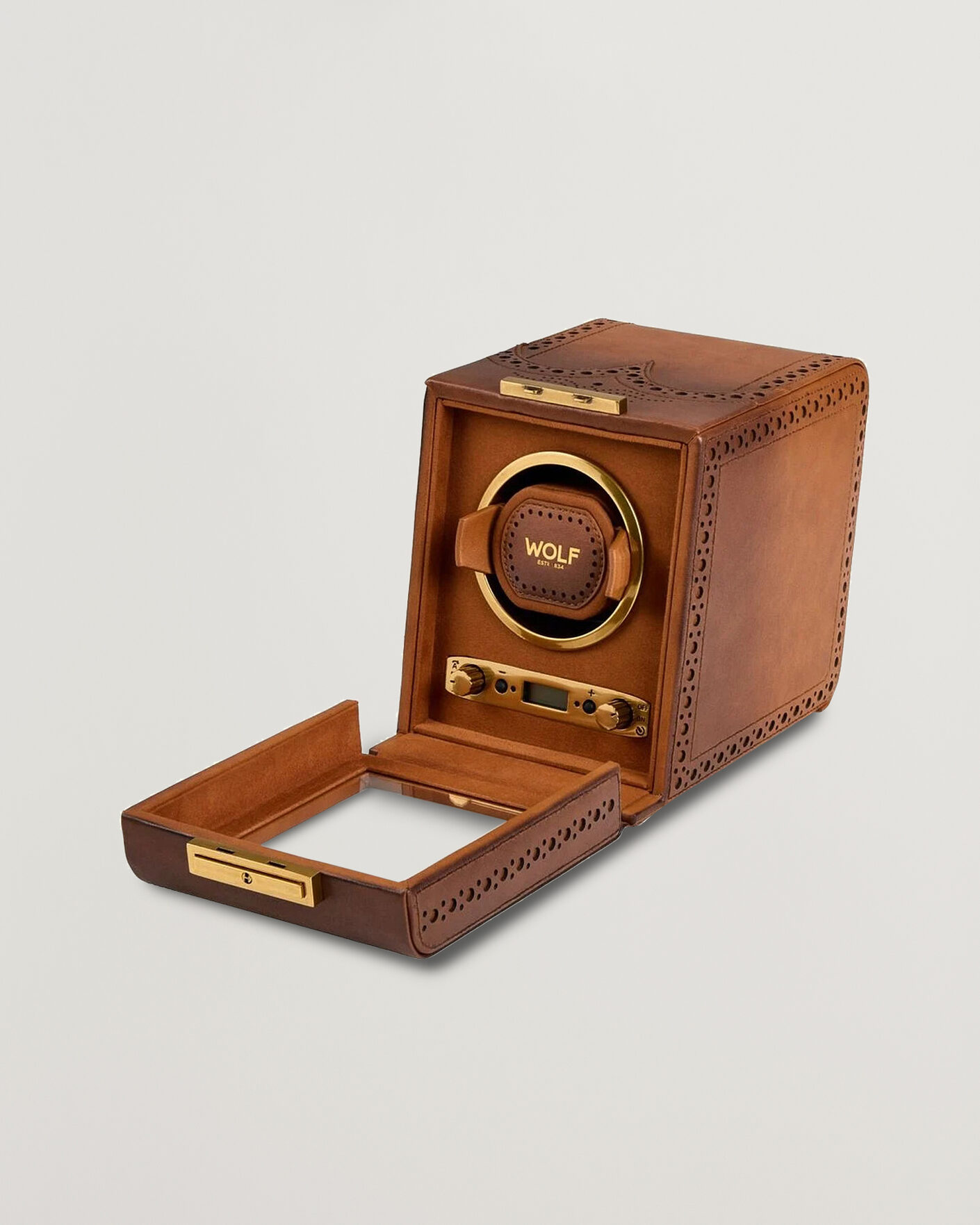 Herre | Ure- & smykkeæsker | WOLF | Brouge Single Watch Winder Burnished Brown