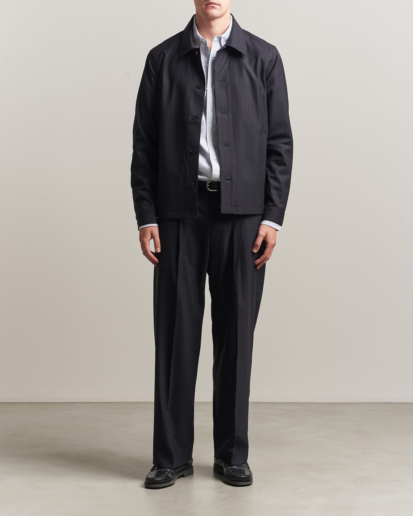 Herre | Bukser | NN07 | Kay Pinstriped Pleated Trousers Navy Blue