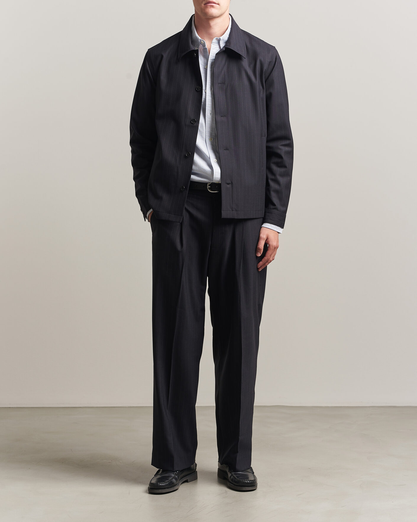 Herre | Skjorter | NN07 | Zander Pinstriped Overshirt Navy Blue