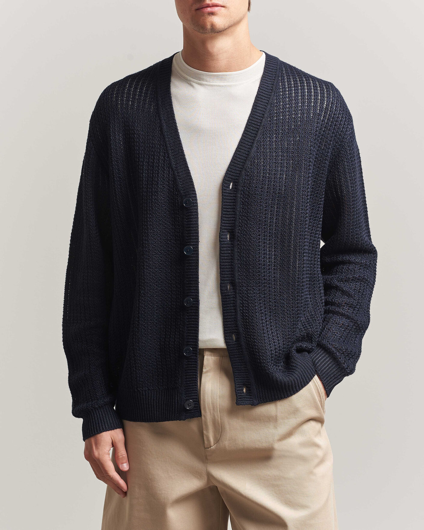 Herre | Trøjer | NN07 | Tim Linen Knitted Cardigan Navy Blue